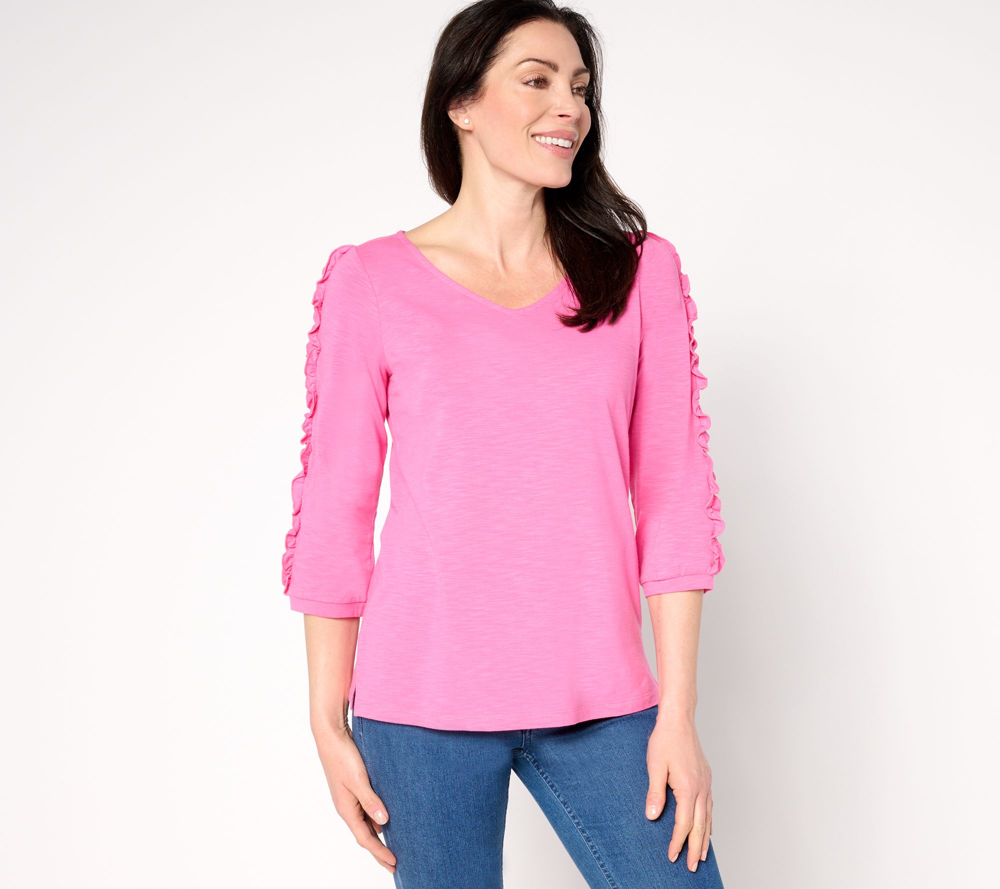 "As Is" Belle by Kim Gravel Slub Knit Fun Starts Here Ruffle Top