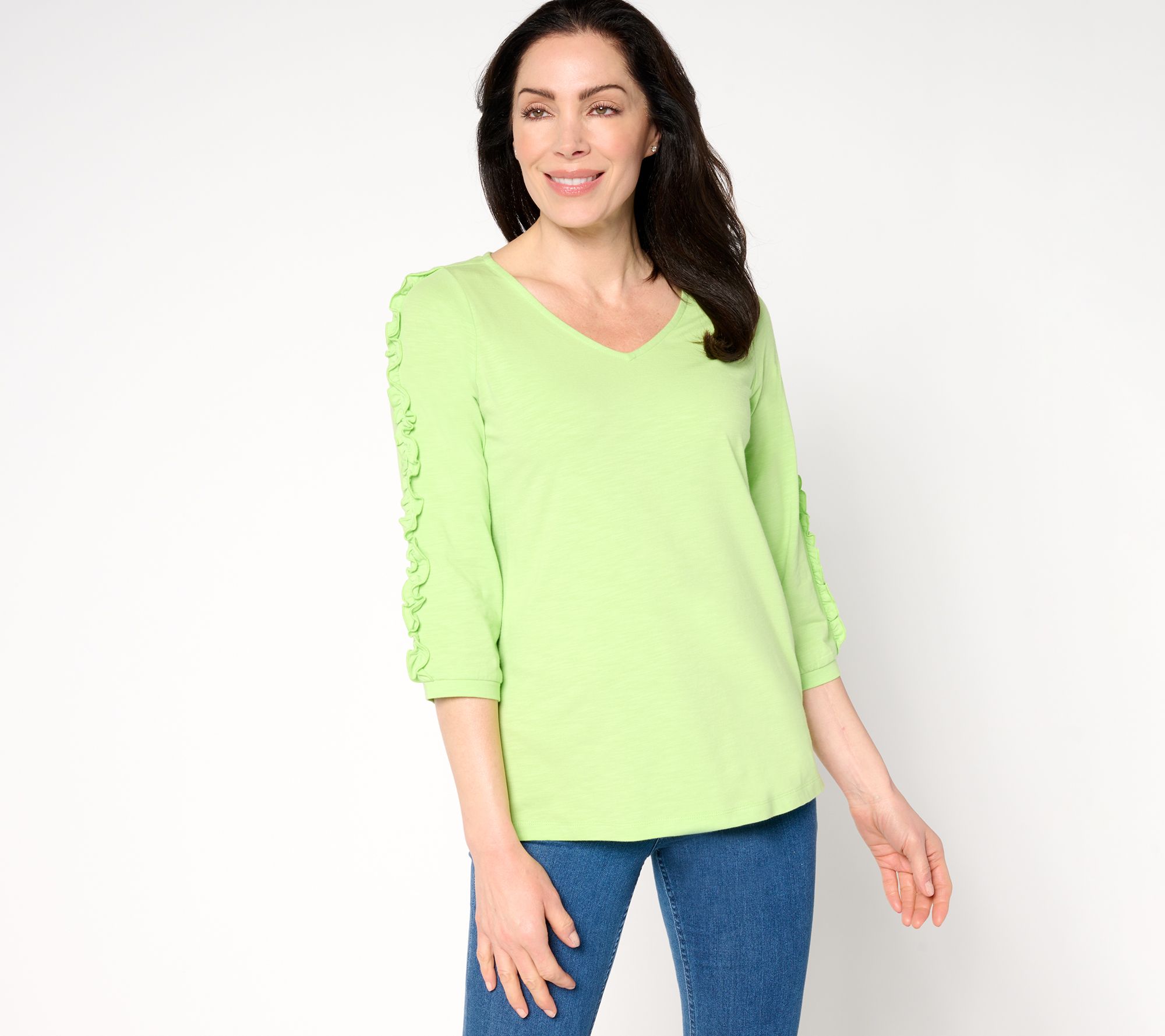 "As Is" Belle by Kim Gravel Slub Knit Fun Starts Here Ruffle Top