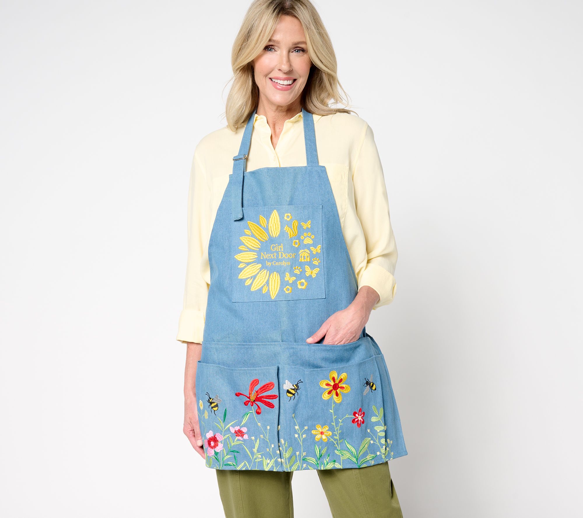 "As Is" Girl Next Door Embroidered Denim Garden Apron