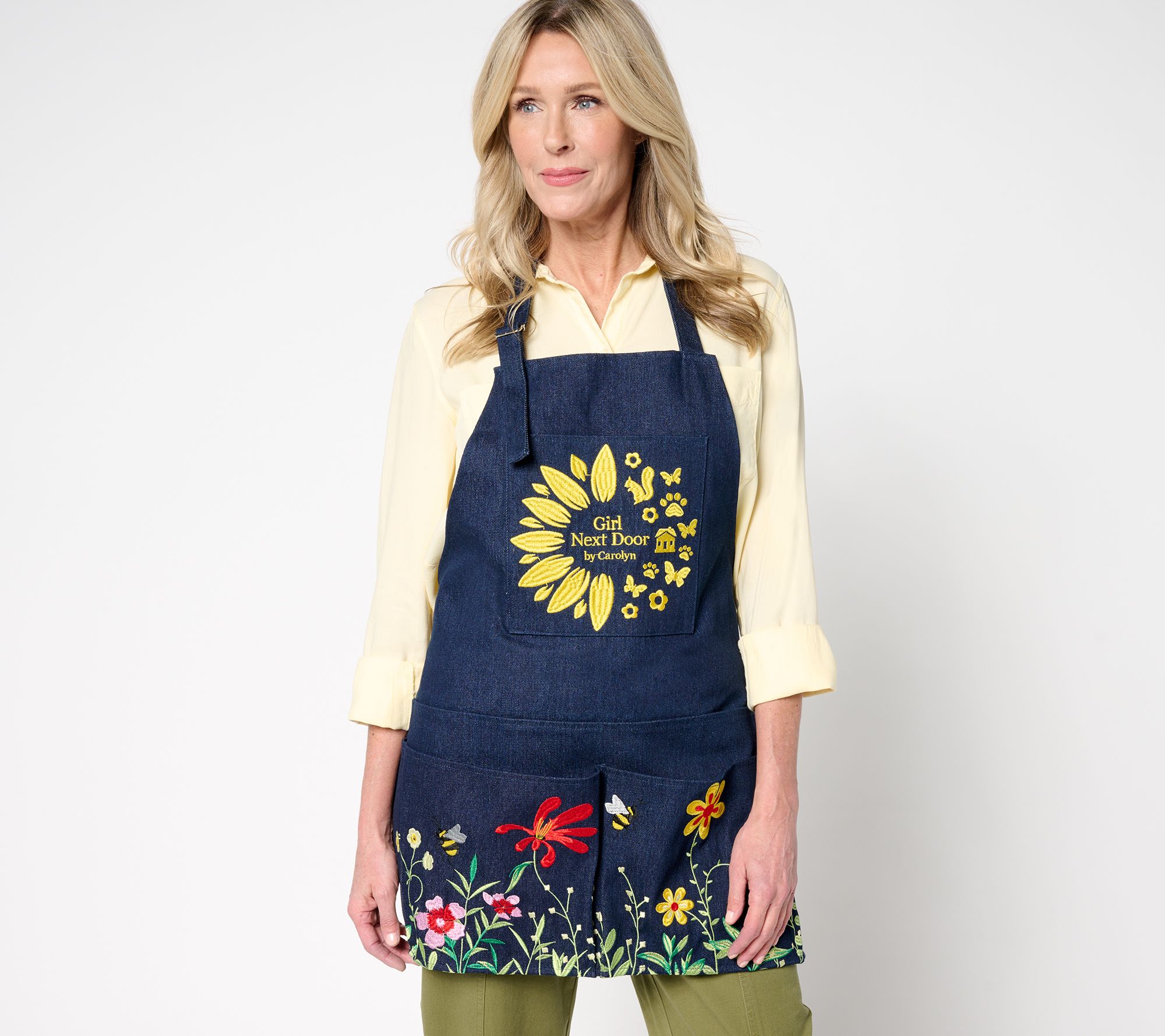"As Is" Girl Next Door Embroidered Denim Garden Apron