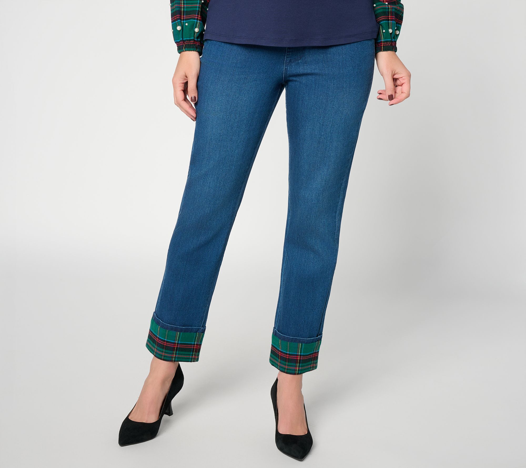 Belle by Kim Gravel Regular TripleLuxe Denim Tartan Cuff Jean