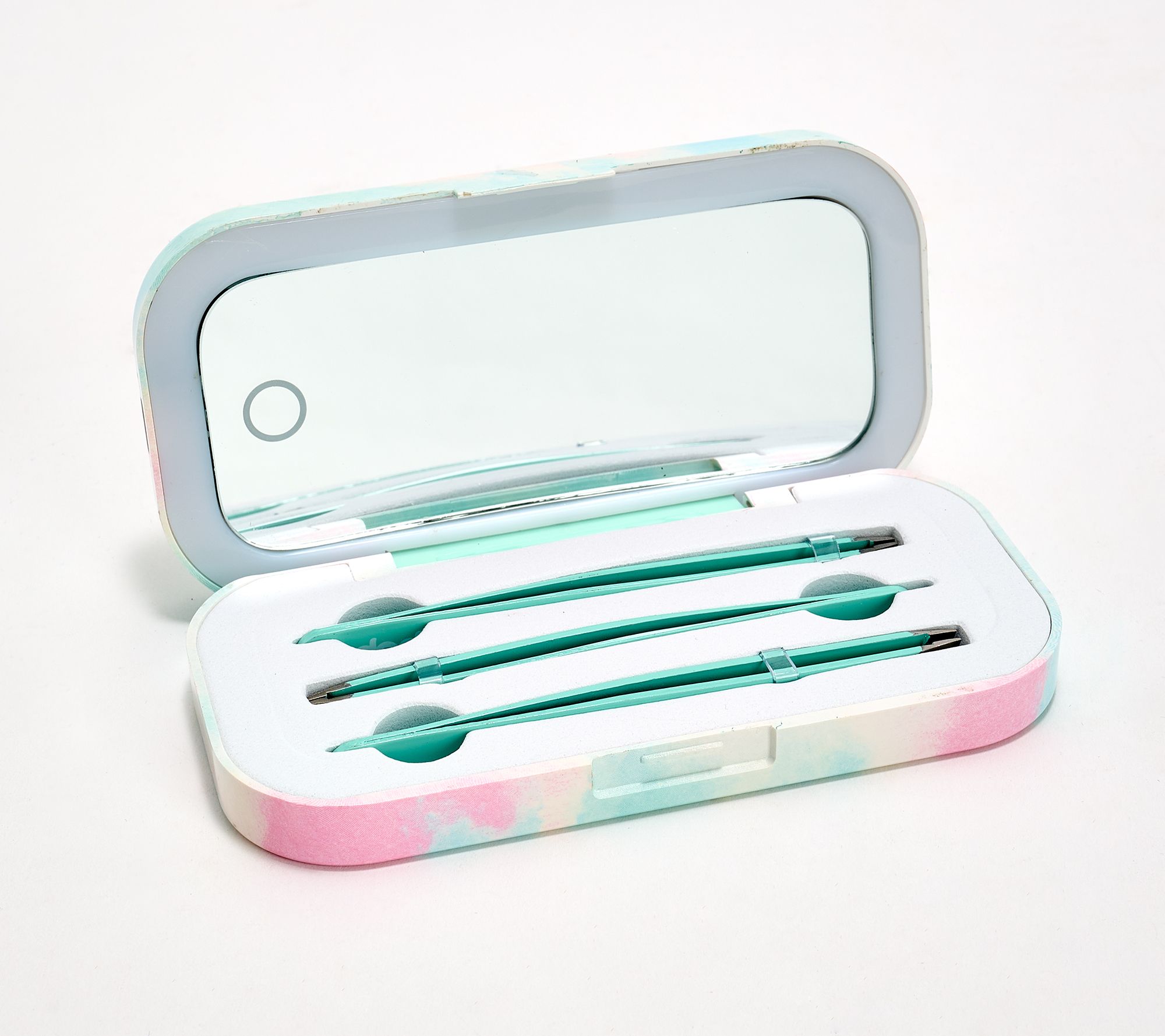 Pop Sonic Set of 3 Stainless Steel Tweezers & LED Mirror Case