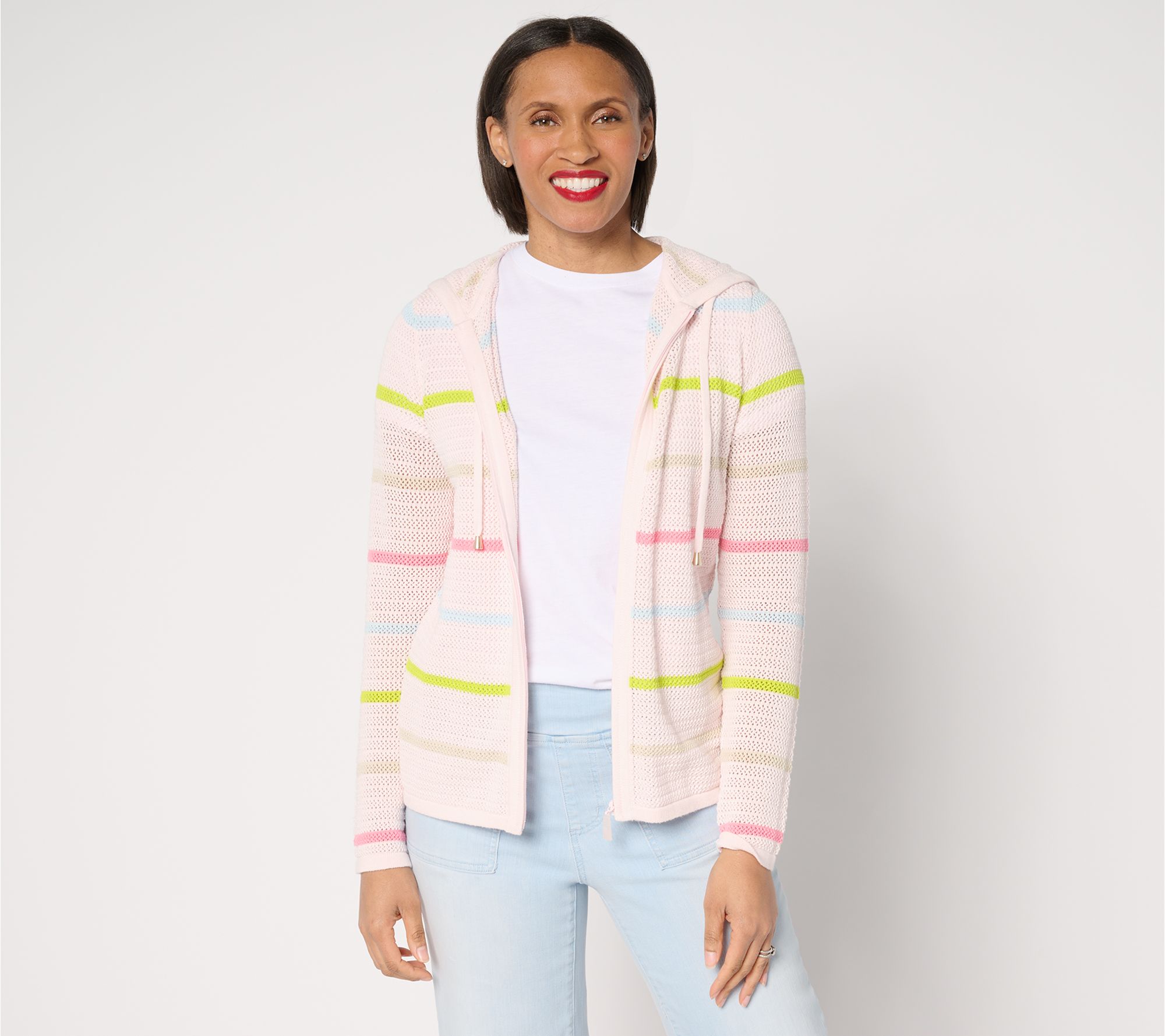 "As Is" Belle Beach by Kim Gravel Palm Beach Cotton Stripe Cardigan