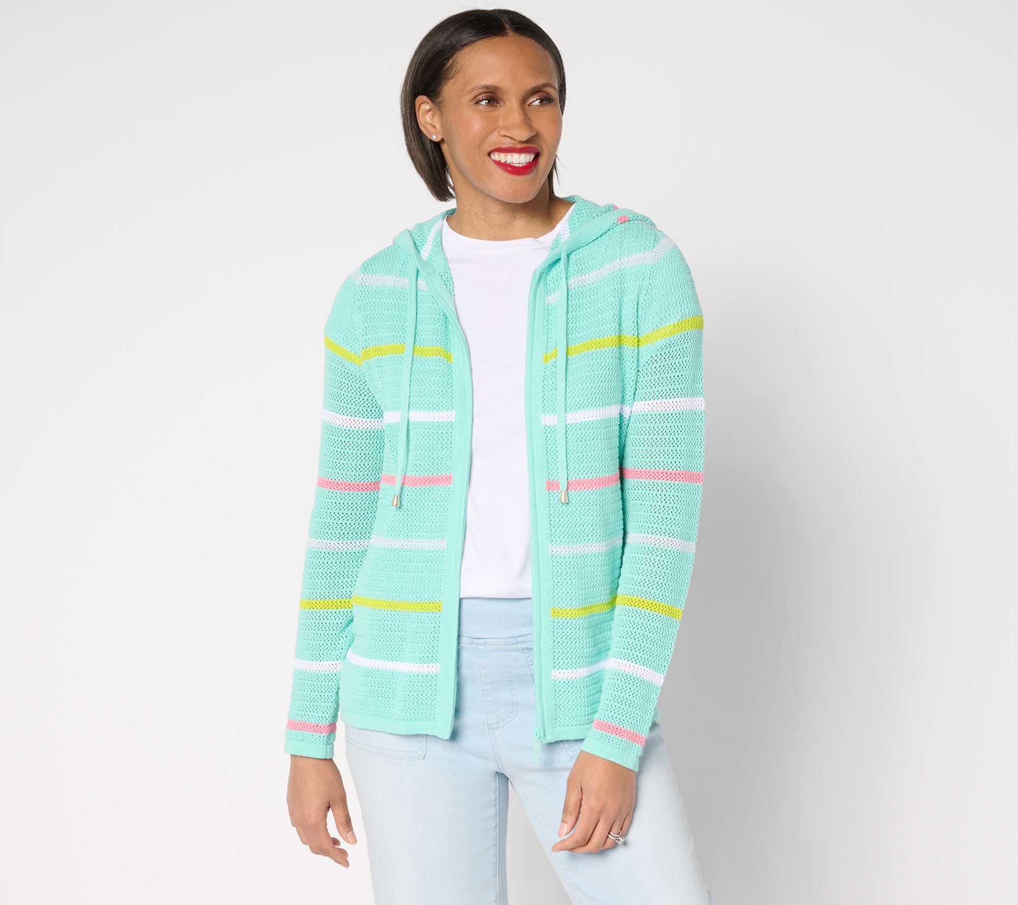 "As Is" Belle Beach by Kim Gravel Palm Beach Cotton Stripe Cardigan