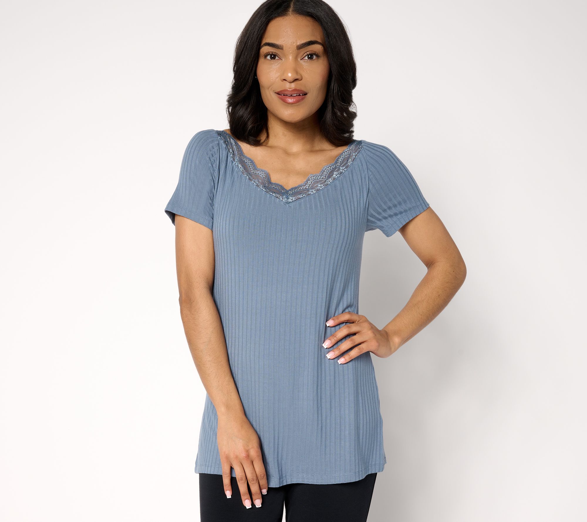 "As Is" Modern Soul Radiant Rib Lace Trim Top With Support System