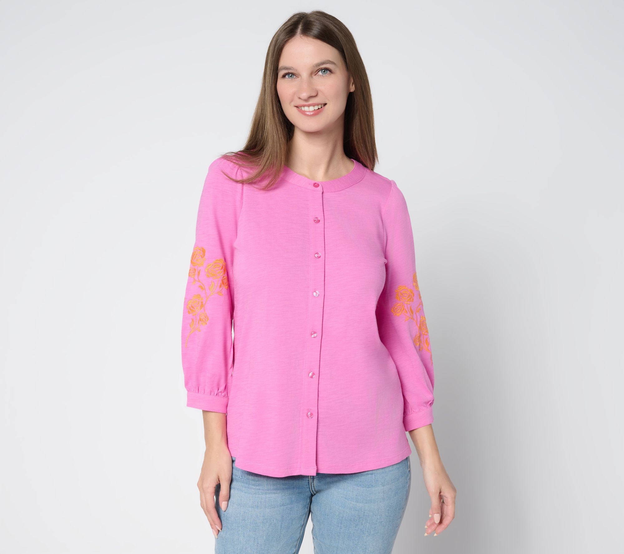 "As Is" Belle by Kim Gravel Slub Knit Summer Rose Blouse