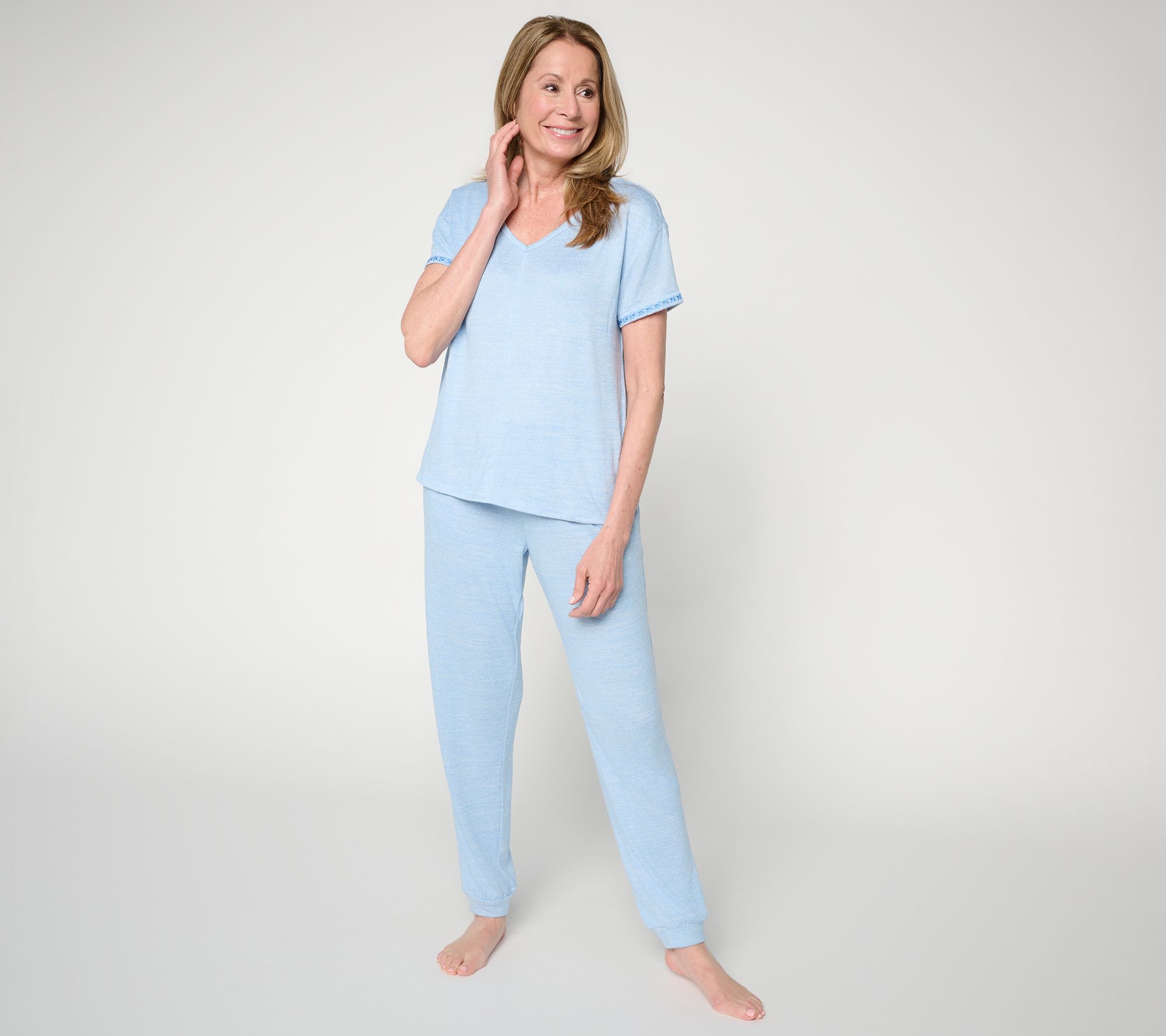 MUK LUKS Sunset Knit Rib V-Neck with Jogger Pajama Set