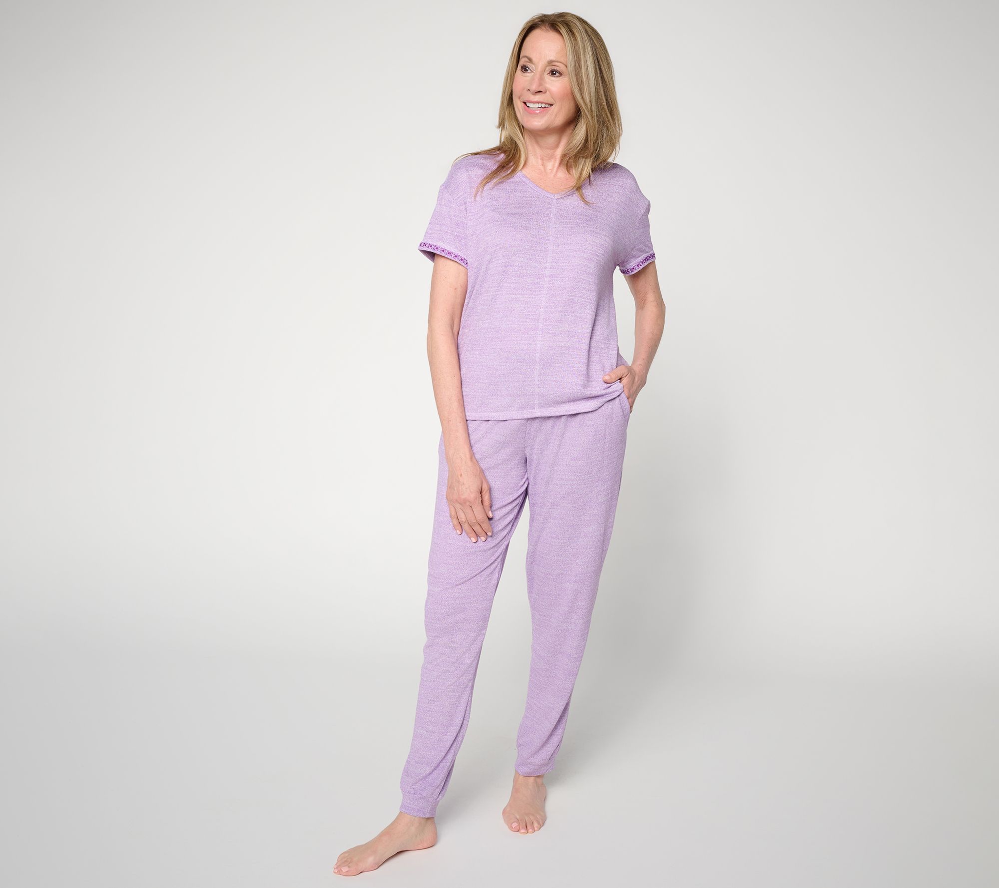 MUK LUKS Sunset Knit Rib V-Neck with Jogger Pajama Set