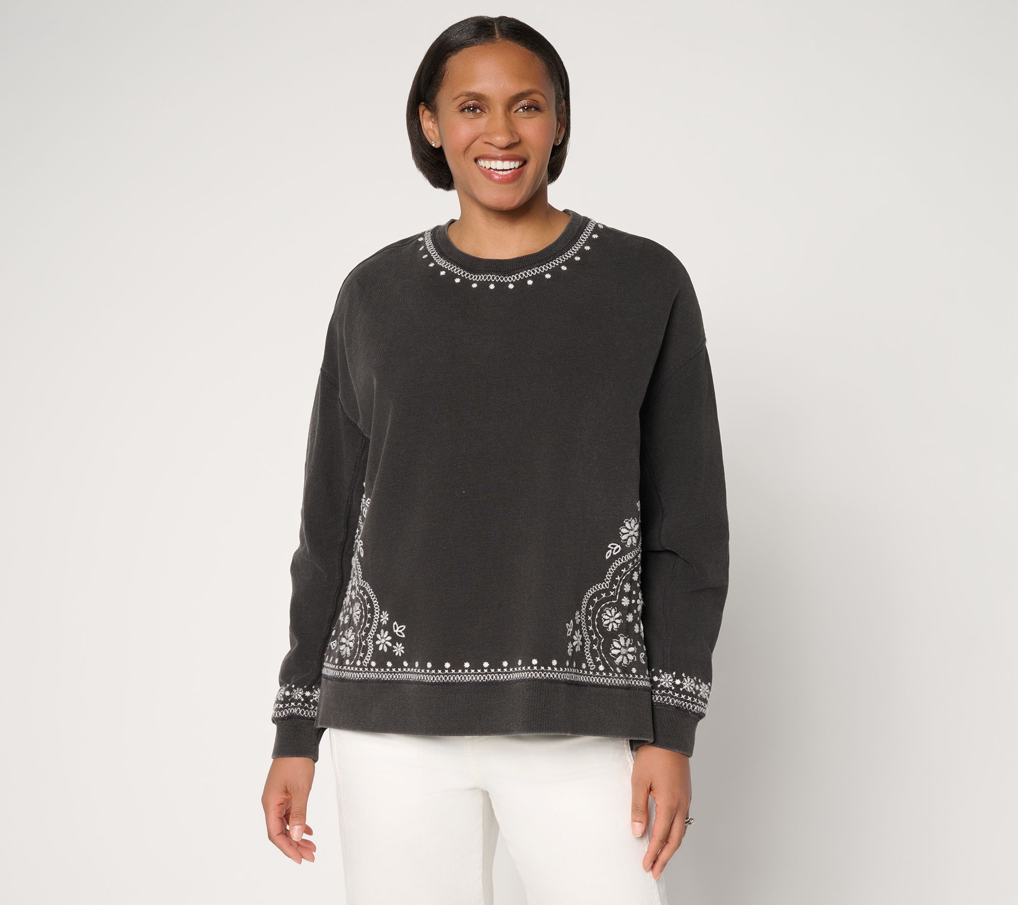 Driftwood Jeans Tabitha French Terry Long Sleeve Top Sprng Snowflake