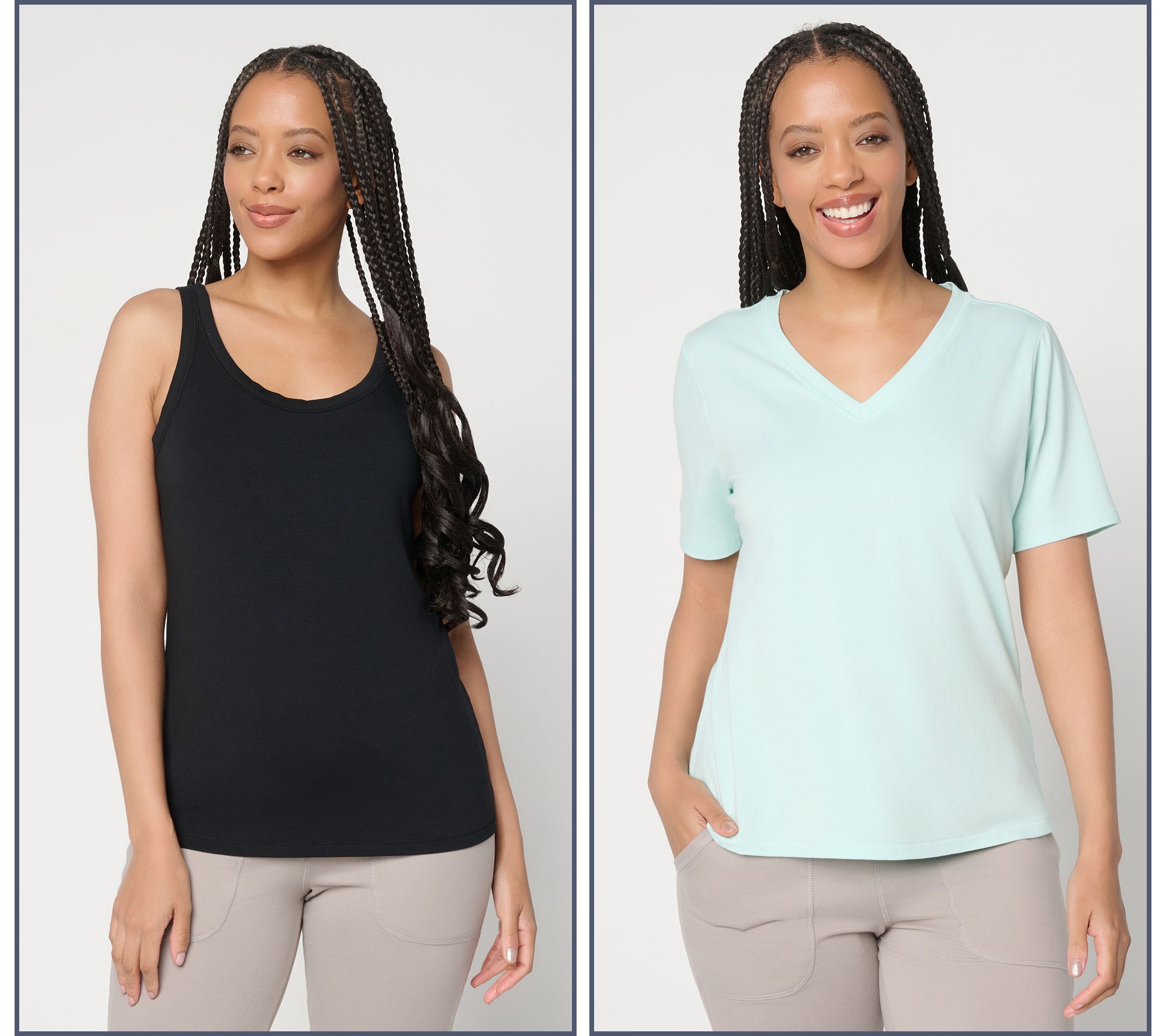 AnyBody Cozy Knit Jersey V-Neck Tee and Tank Set of 2