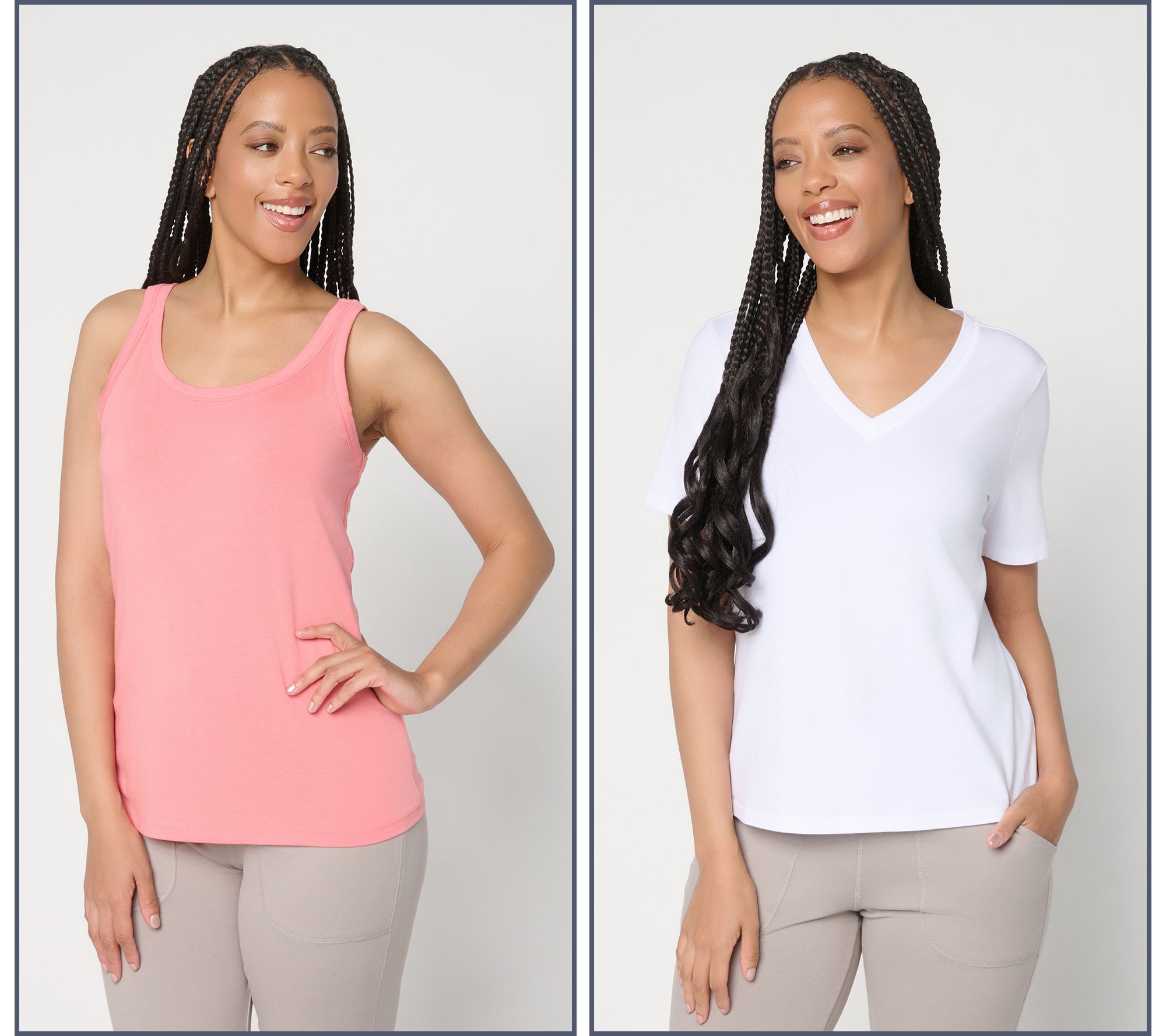 AnyBody Cozy Knit Jersey V-Neck Tee and Tank Set of 2