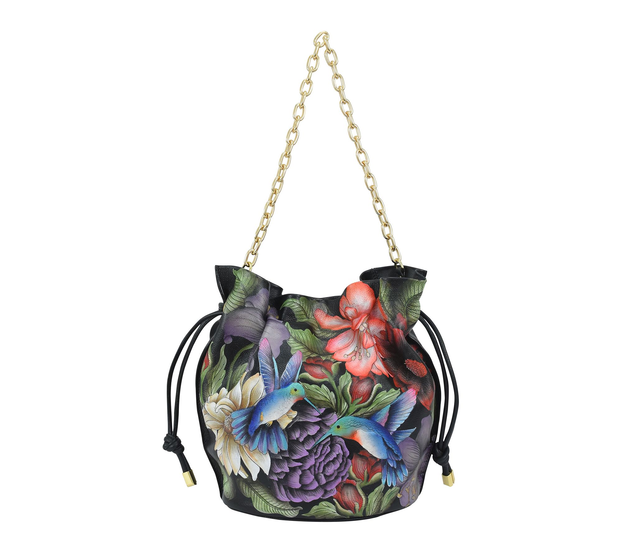 Anushcka Painted Leather Drawstring Bucket Bag