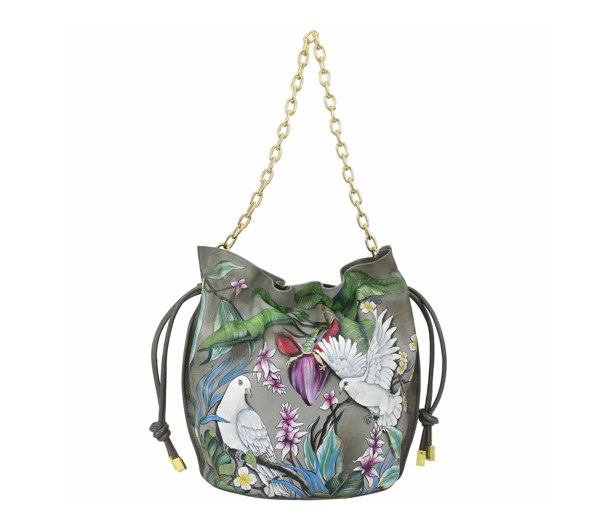 Anushcka Painted Leather Drawstring Bucket Bag