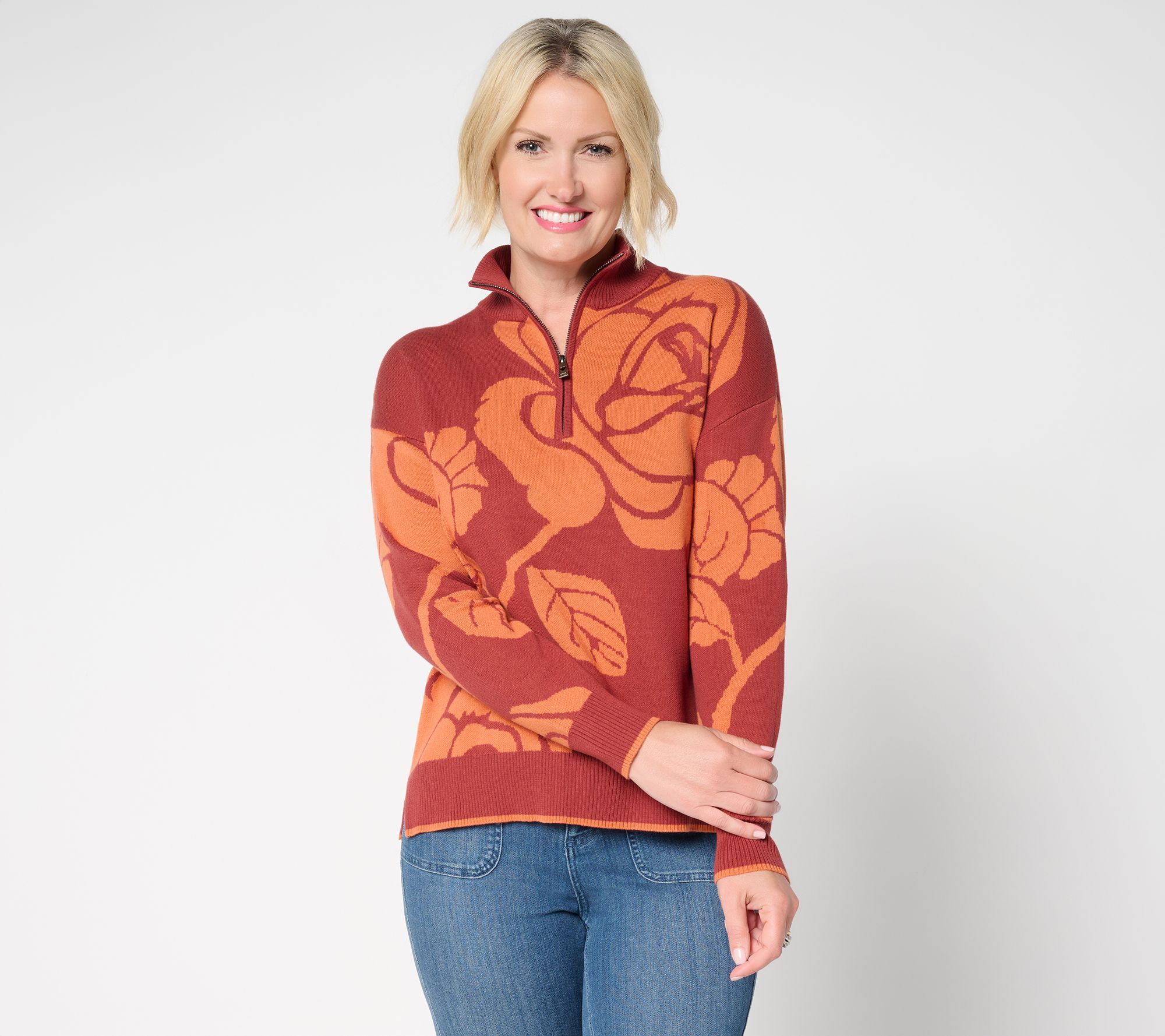 "As Is" Belle by Kim Gravel Falling for Fall Floral HalfZip Sweater