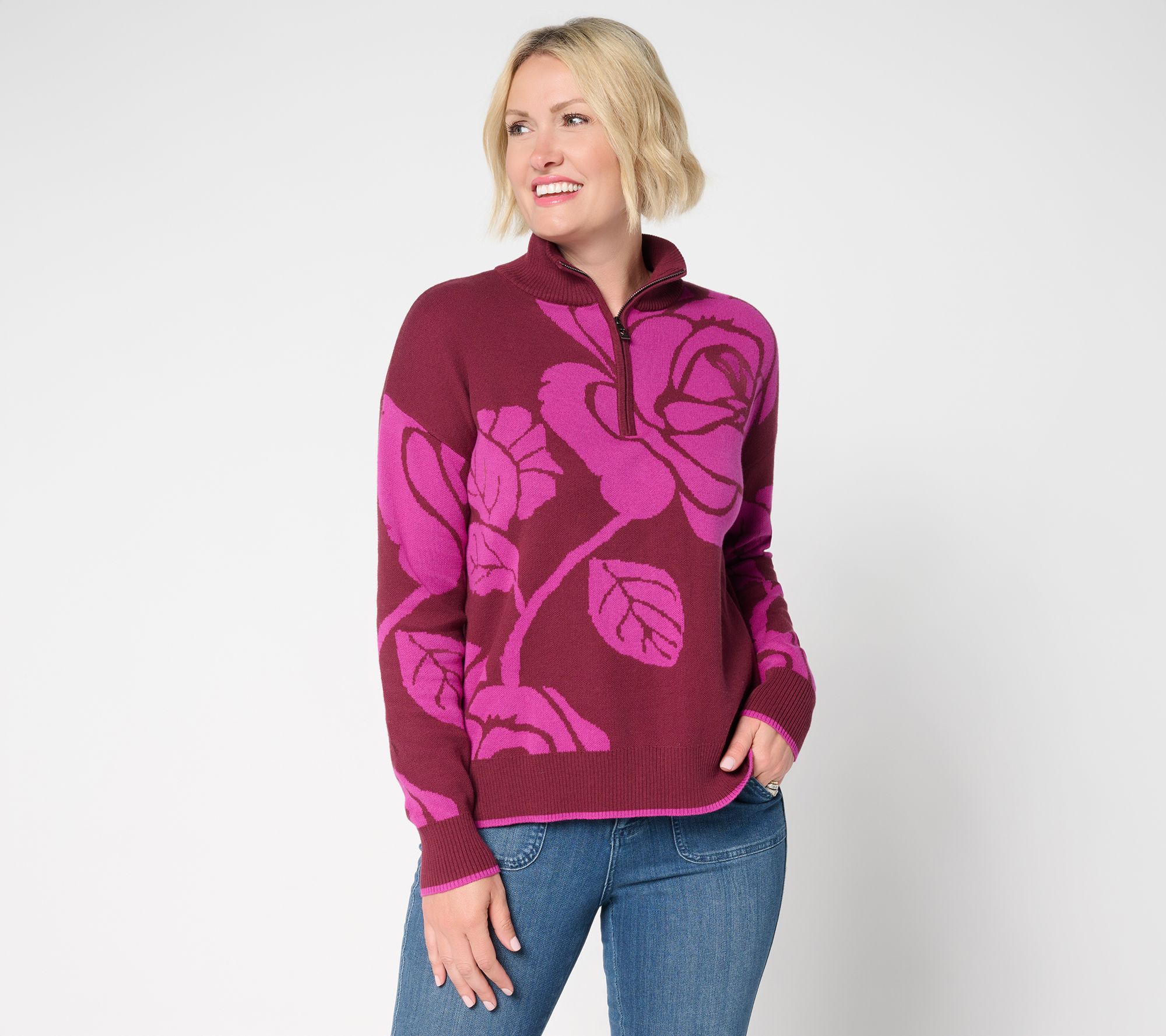 "As Is" Belle by Kim Gravel Falling for Fall Floral HalfZip Sweater