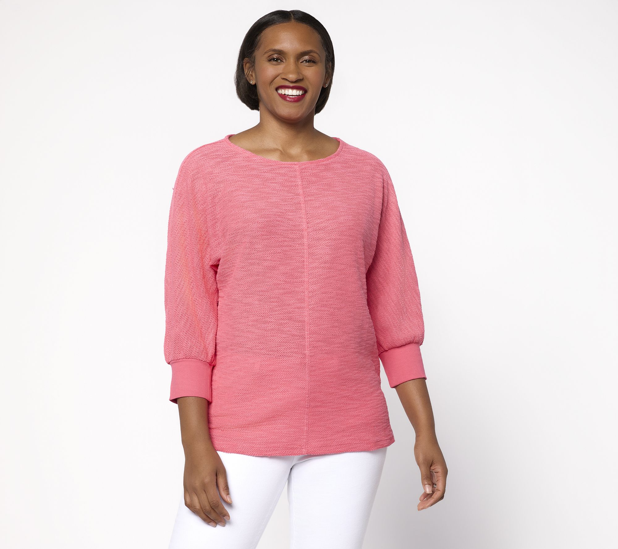  Belle by Kim Gravel Sweatshirt Slub 3/4 Sleeve Slouchy Top