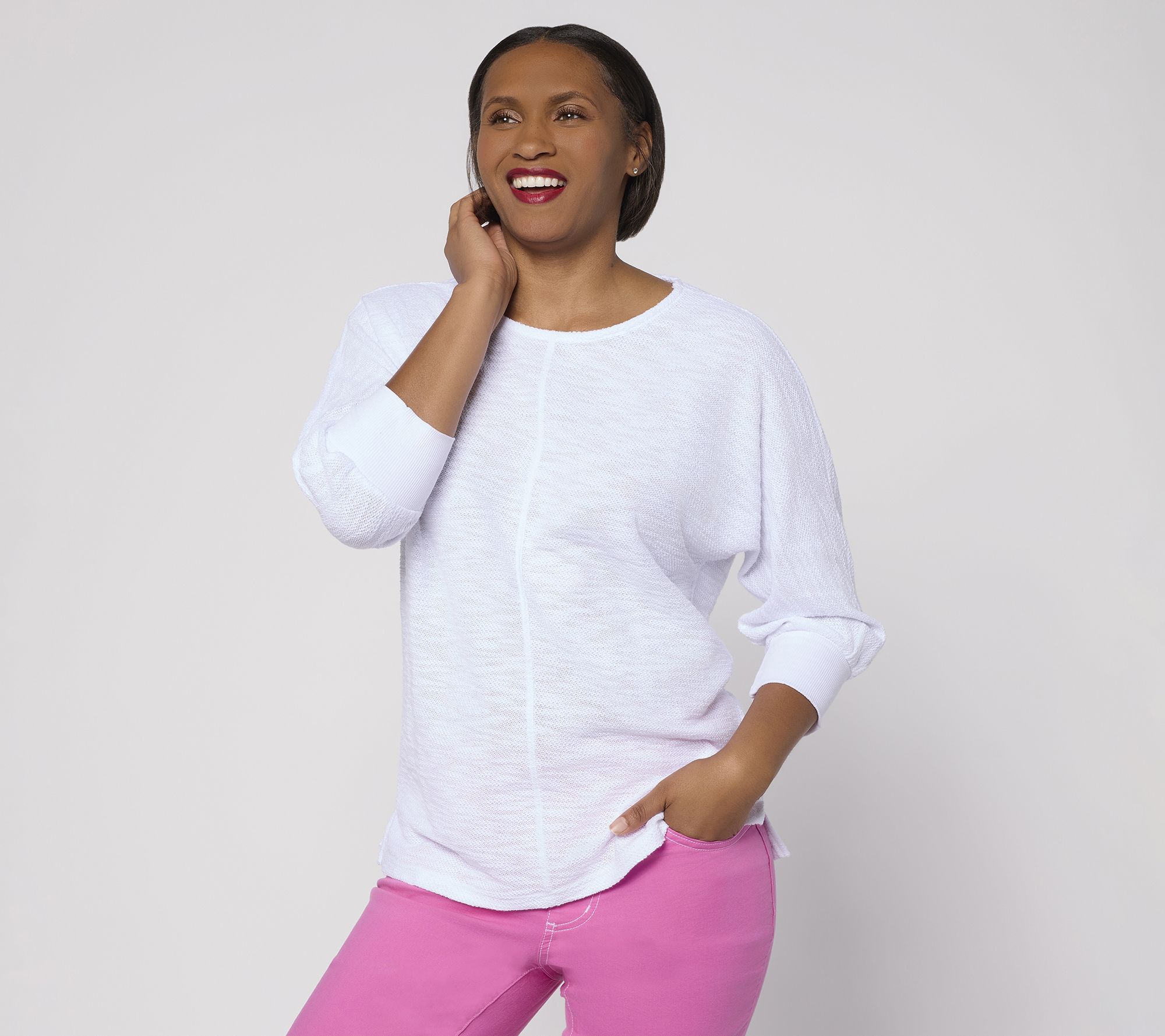 Belle by Kim Gravel Sweatshirt Slub 3/4 Sleeve Slouchy Top