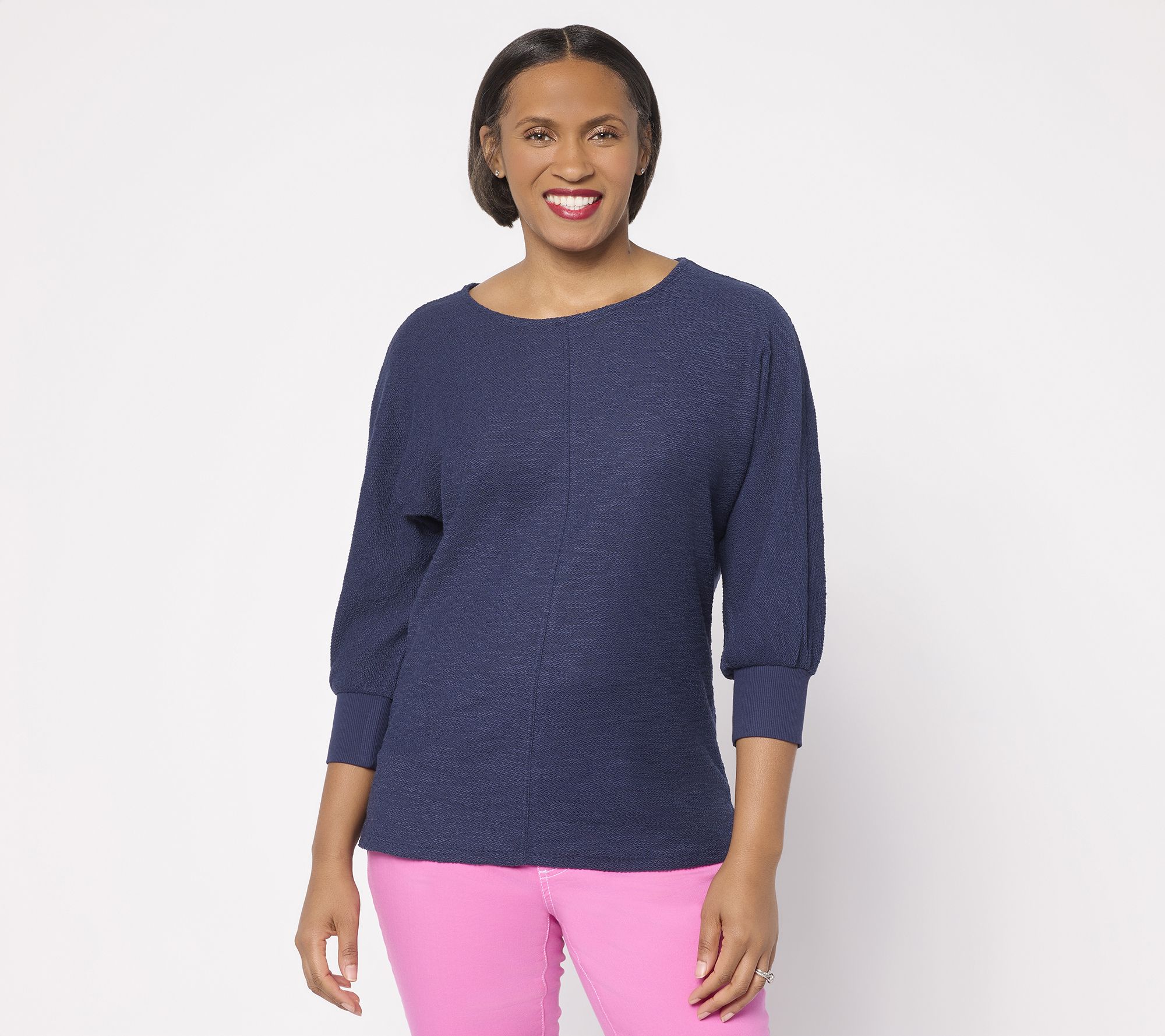Belle by Kim Gravel Sweatshirt Slub 3/4 Sleeve Slouchy Top