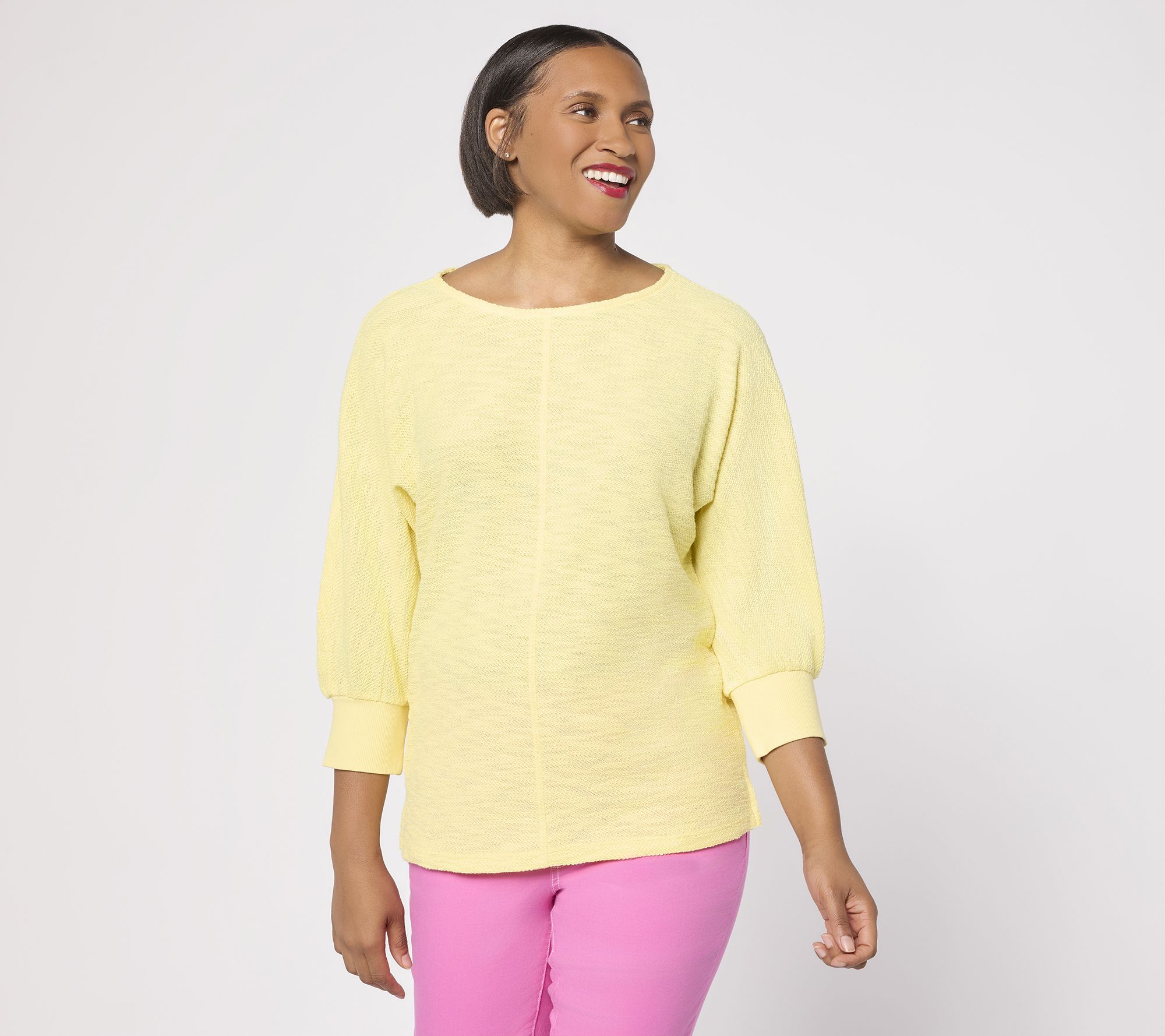 Belle by Kim Gravel Sweatshirt Slub 3/4 Sleeve Slouchy Top