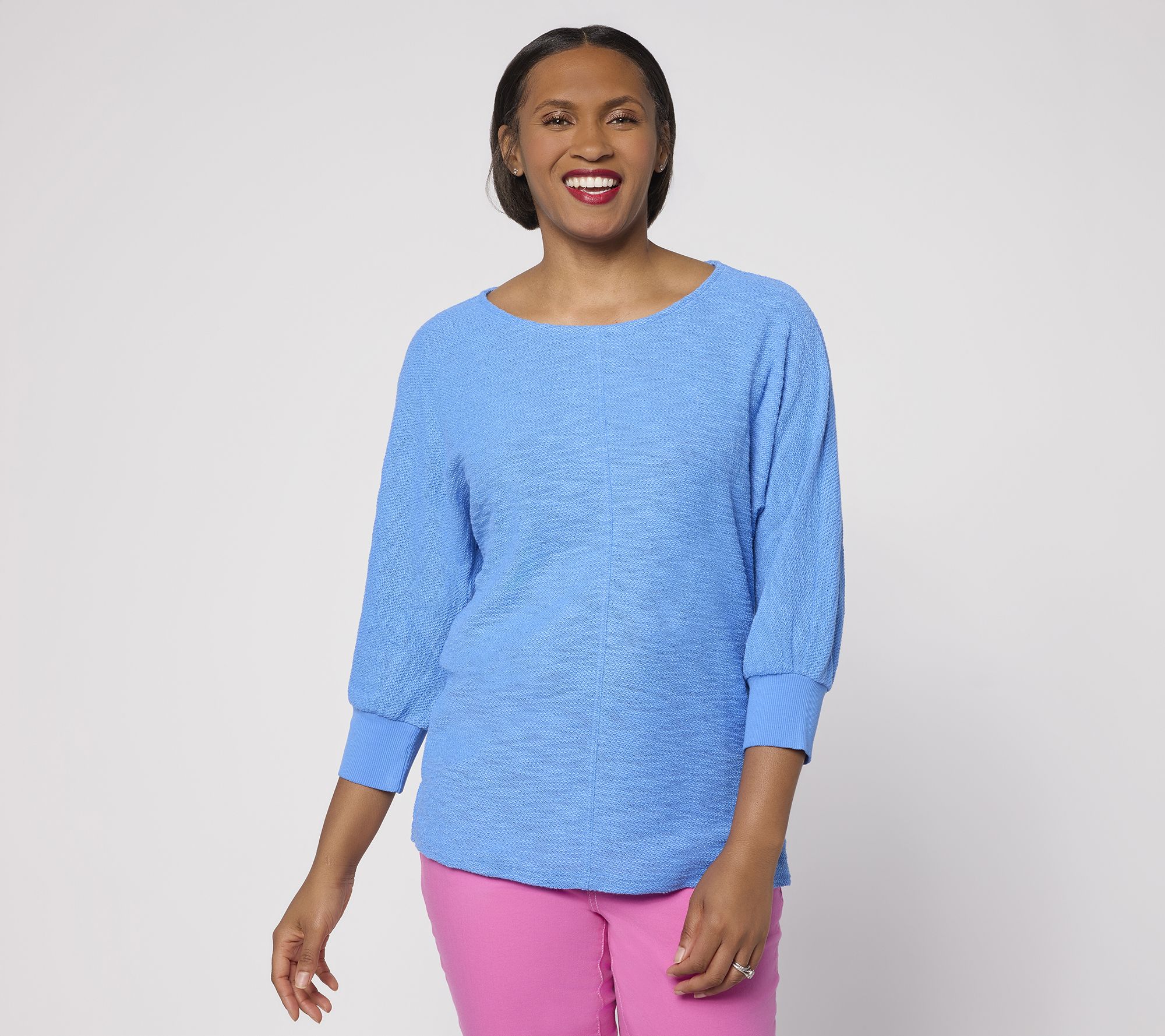 Belle by Kim Gravel Sweatshirt Slub 3/4 Sleeve Slouchy Top