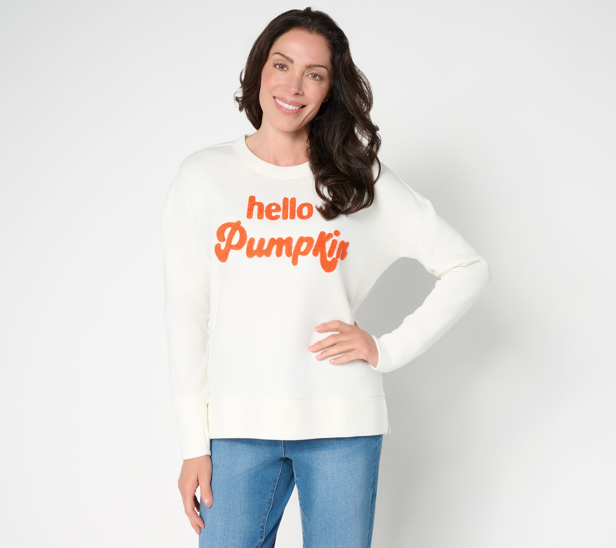 "As Is" Belle by Kim Gravel Sponge Fleece Hello Pumpkin Sweatshirt