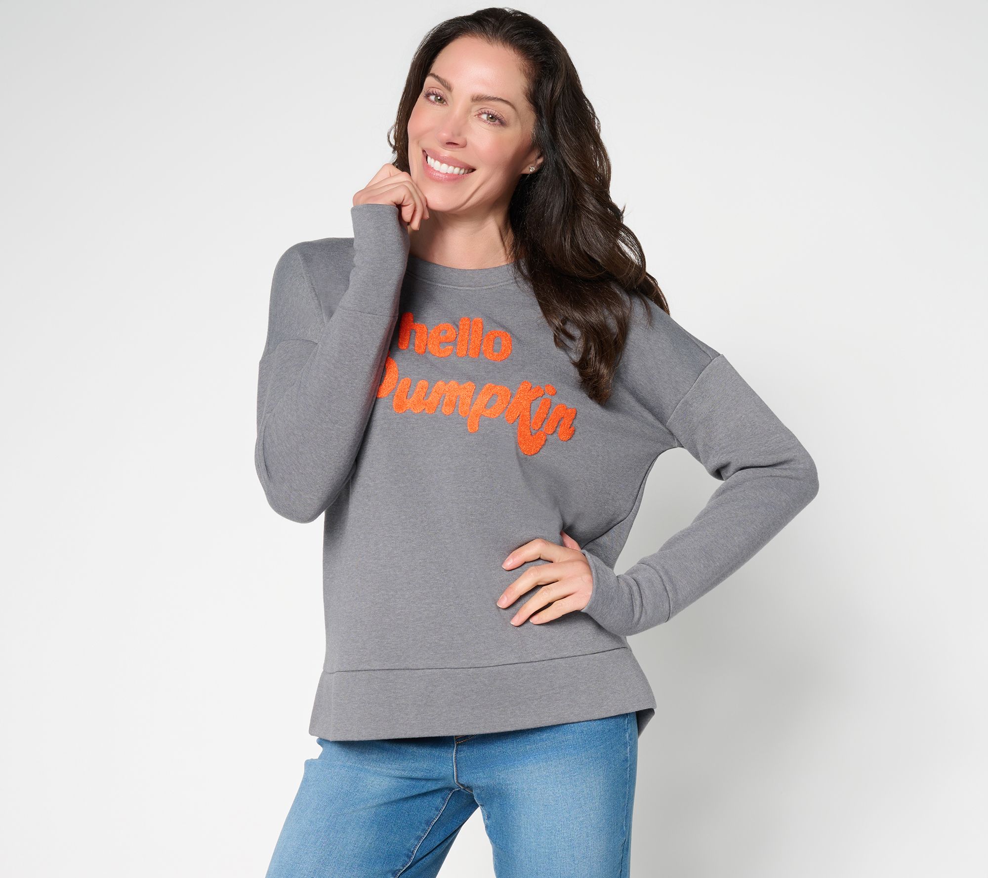 "As Is" Belle by Kim Gravel Sponge Fleece Hello Pumpkin Sweatshirt