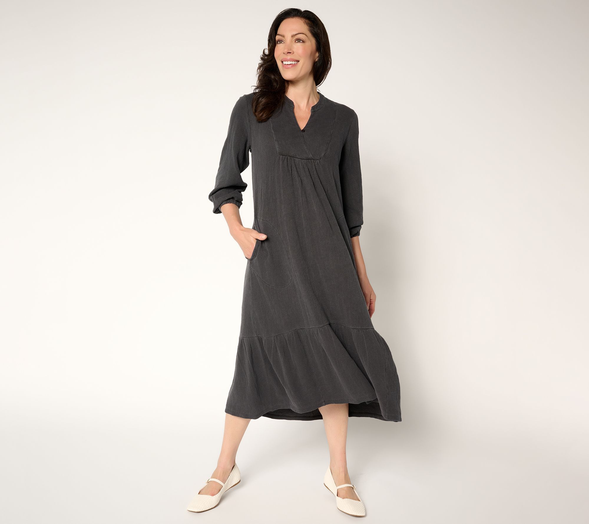 "As Is" LOGO Lavish by Lori Goldstein Reg 100% Cotton Midi Dress