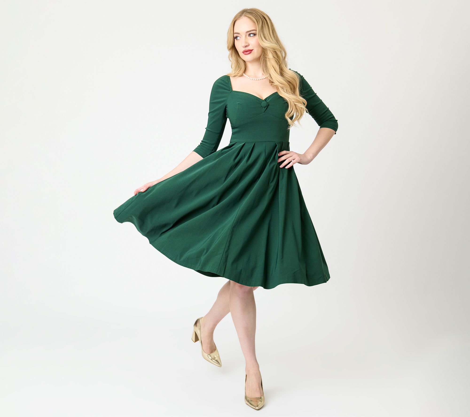 Unique Vintage Forest Green Lamar Swing Dress