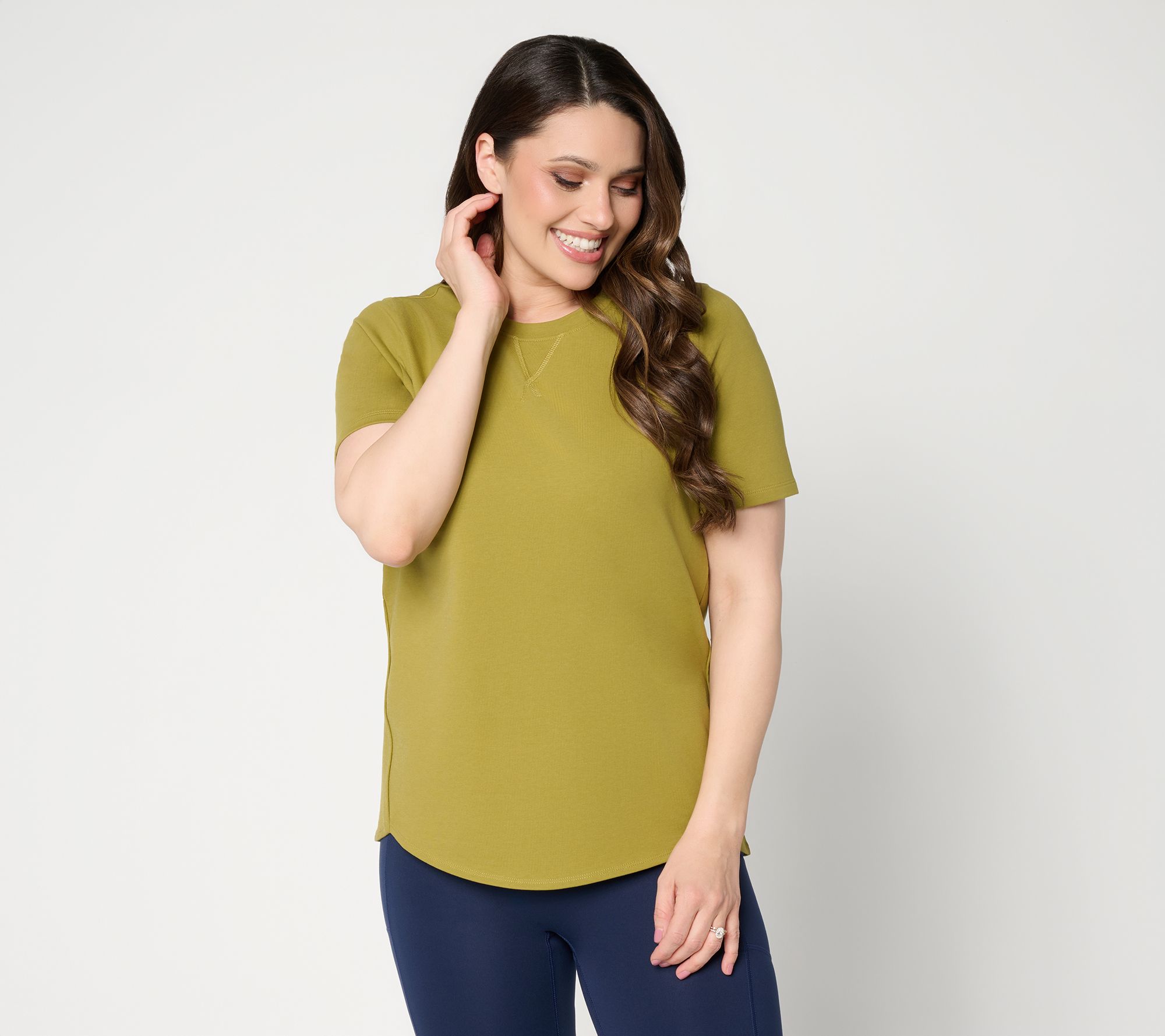 Denim & Co. Active French Terry Short Sleeve Round Neck Top