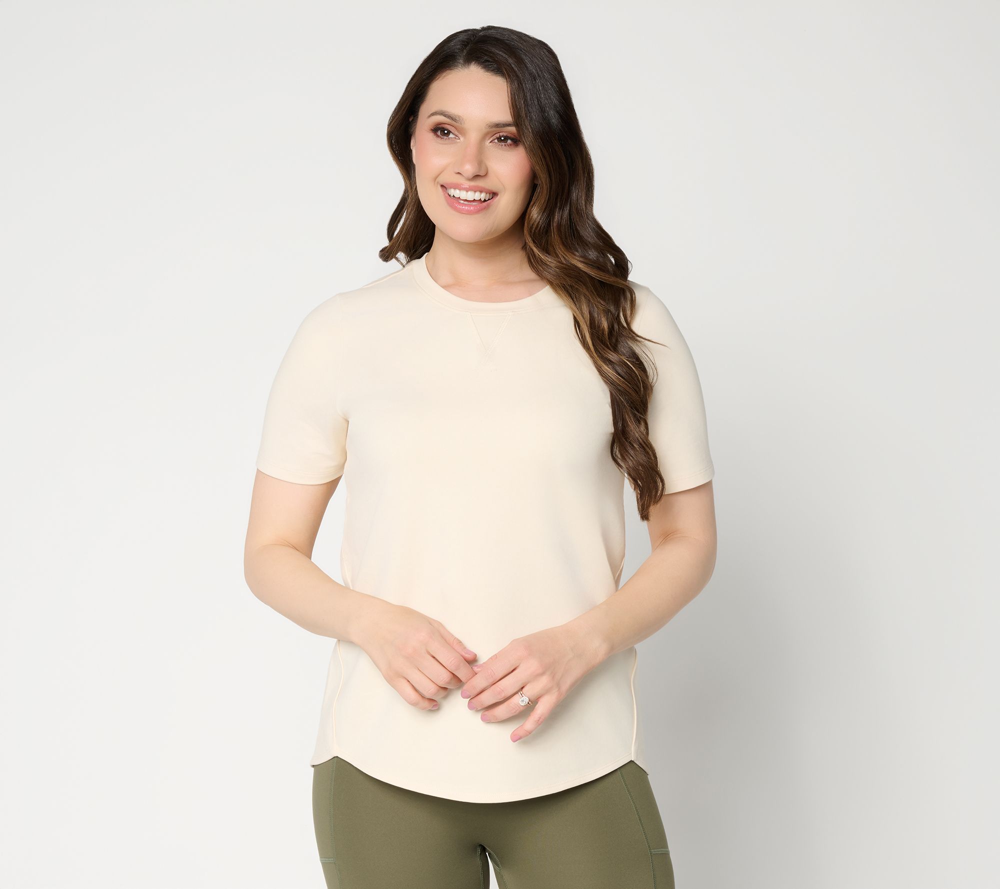 Denim & Co. Active French Terry Short Sleeve Round Neck Top