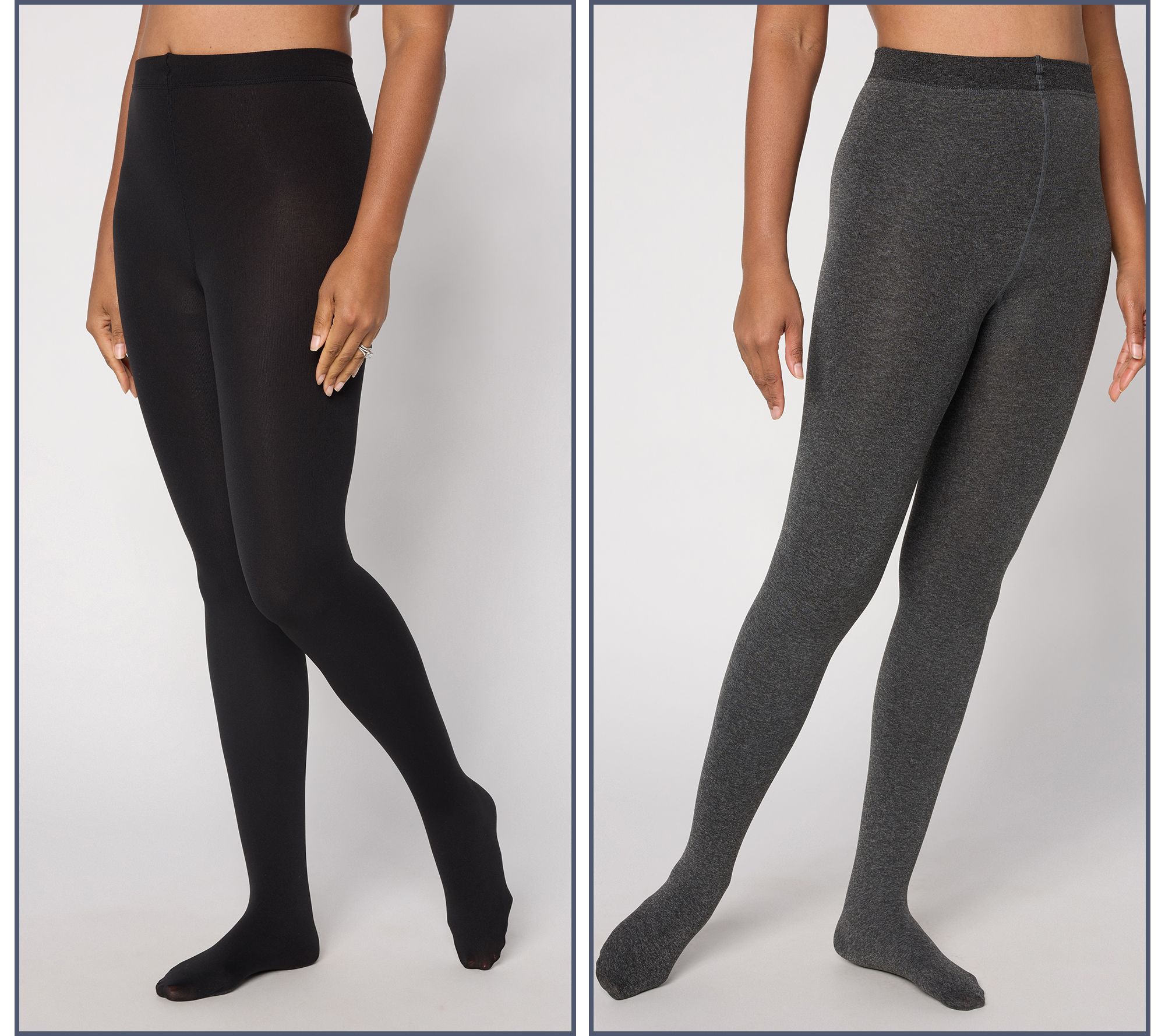 "As Is" MUK LUKS Set of 2 High Waisted Fleece-Lined Tights