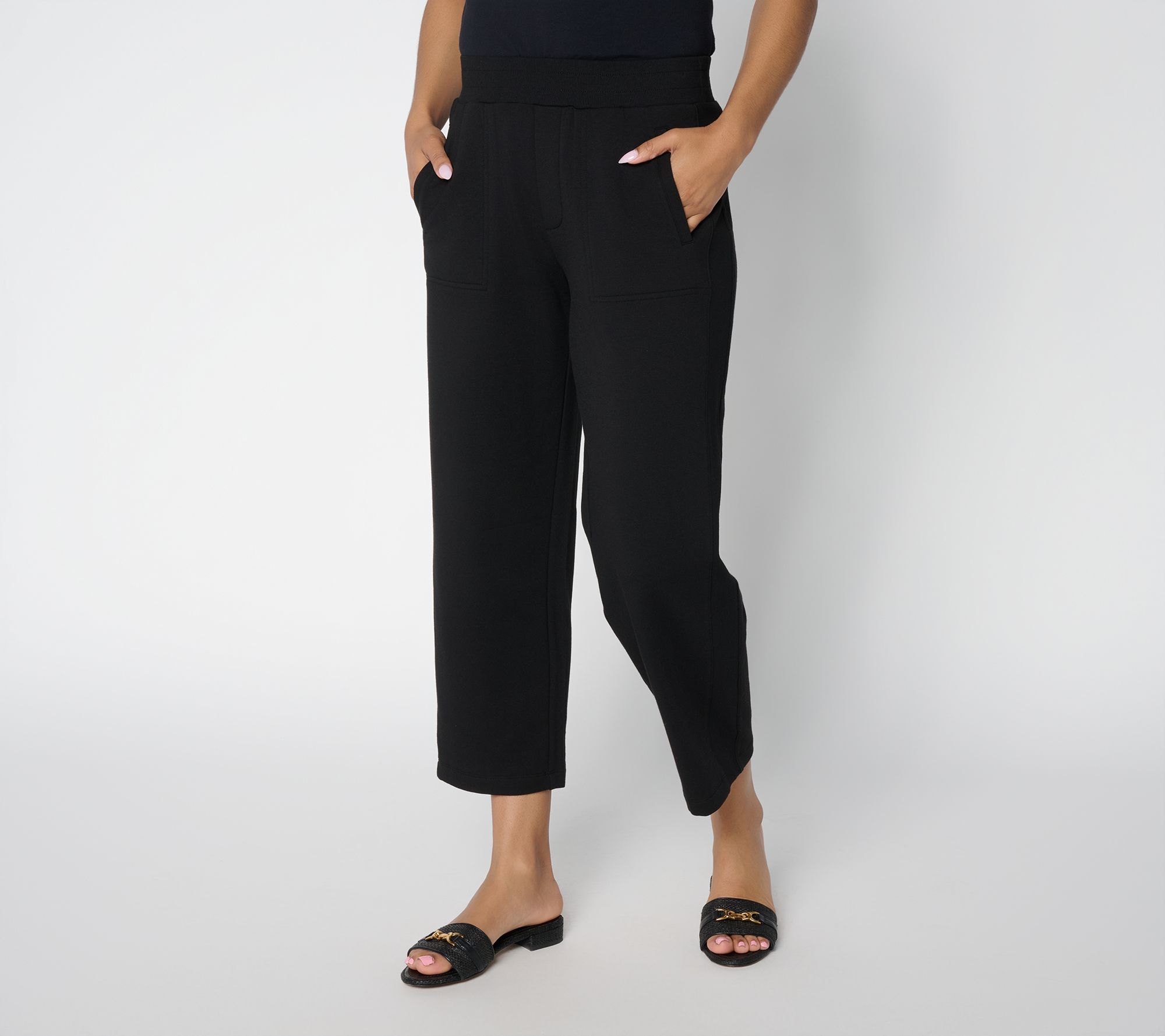 Susan Graver Weekend Regular French Terry Crop Pant with Rib Detail