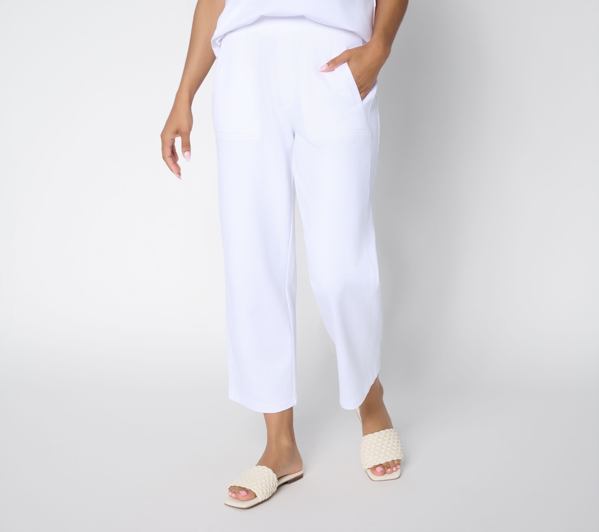 Susan Graver Weekend Regular French Terry Crop Pant with Rib Detail