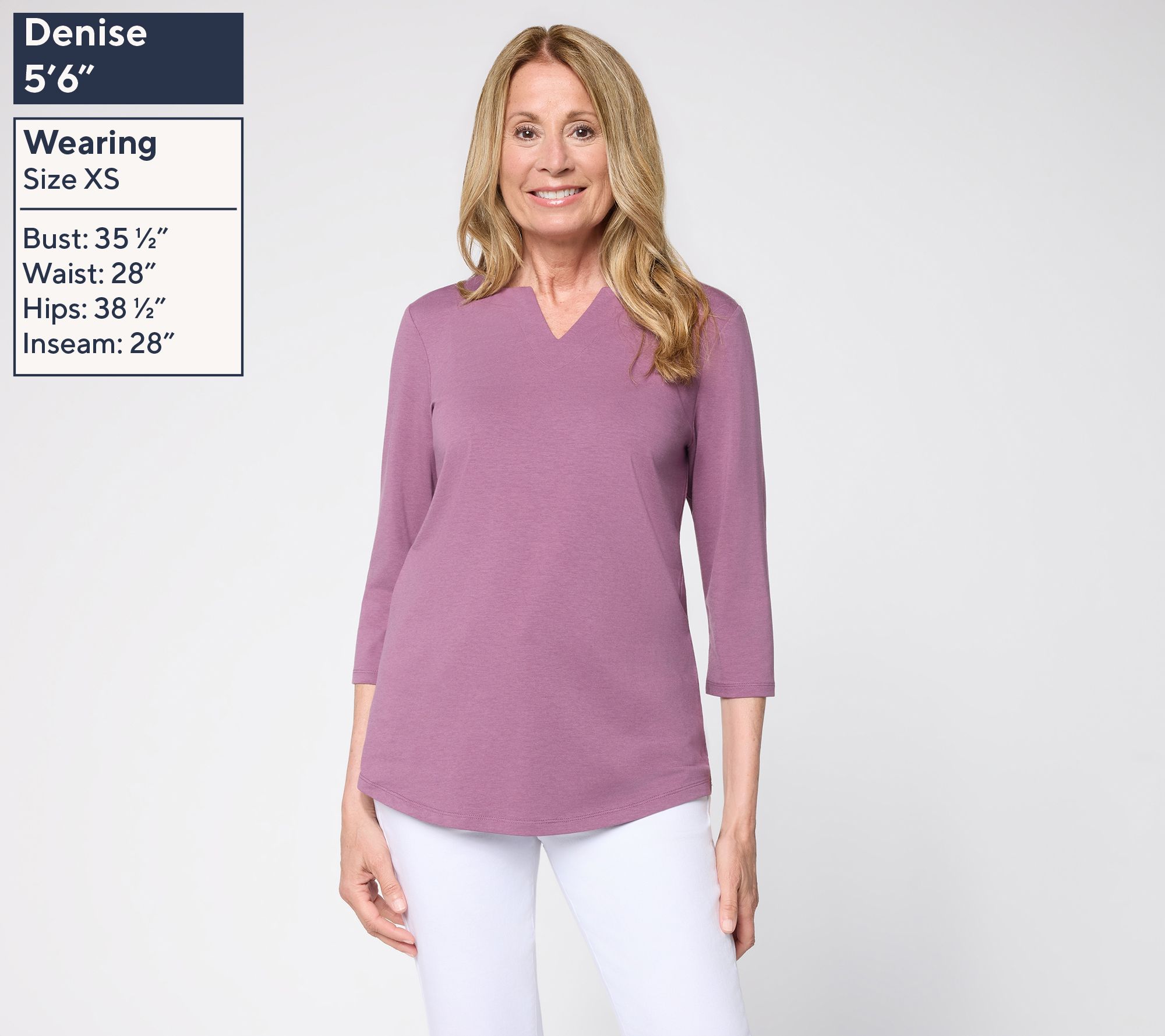 QVCジャパン Denim & Co. Essentials Favorite Jersey 3/4 Sleeve Split Neck Top