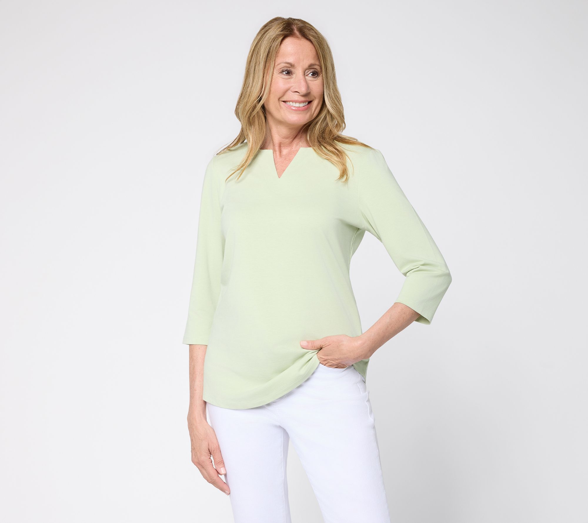 Denim & Co. Essentials Favorite Jersey 3/4 Sleeve Split Neck Top