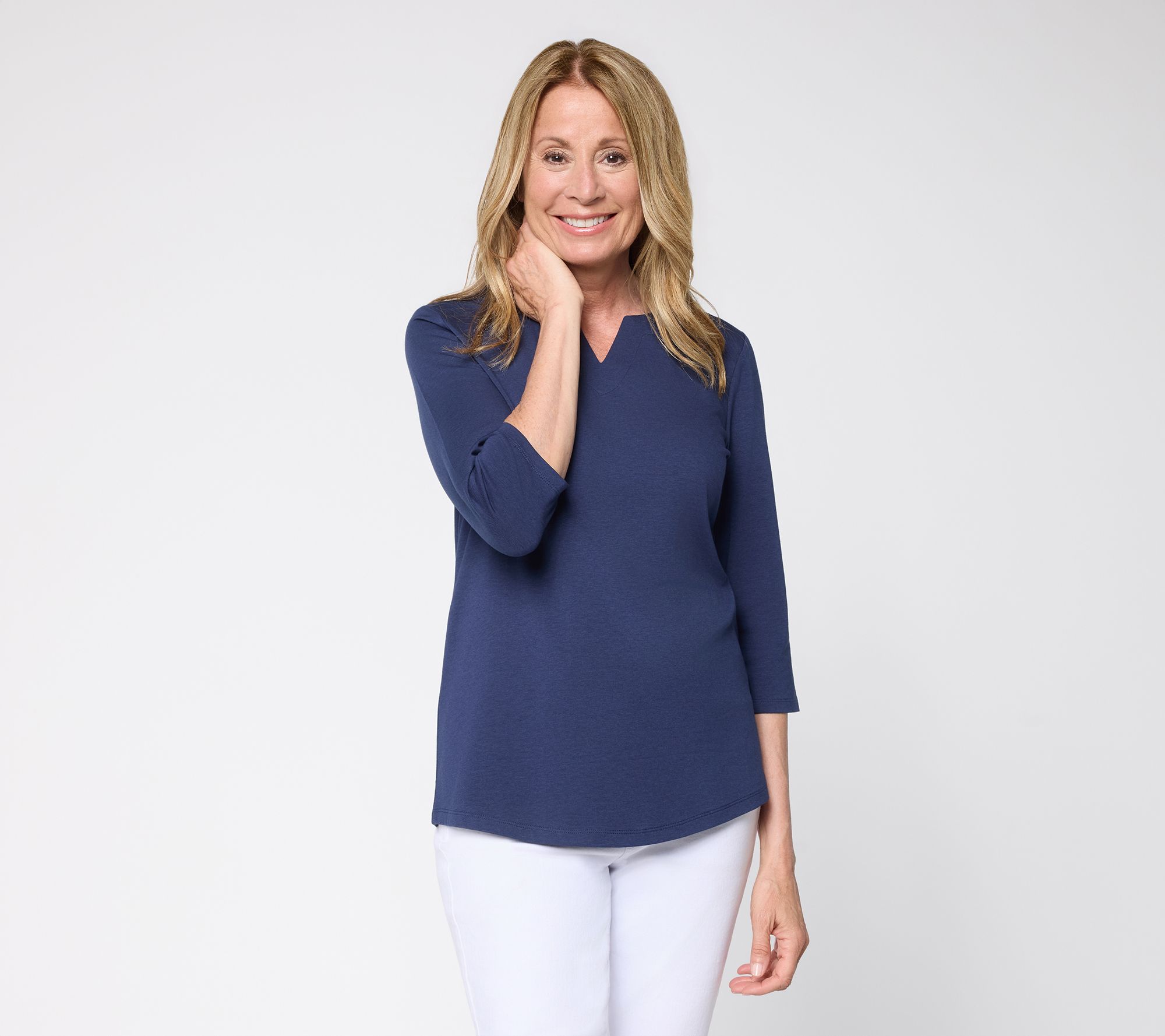 Denim & Co. Essentials Favorite Jersey 3/4 Sleeve Split Neck Top