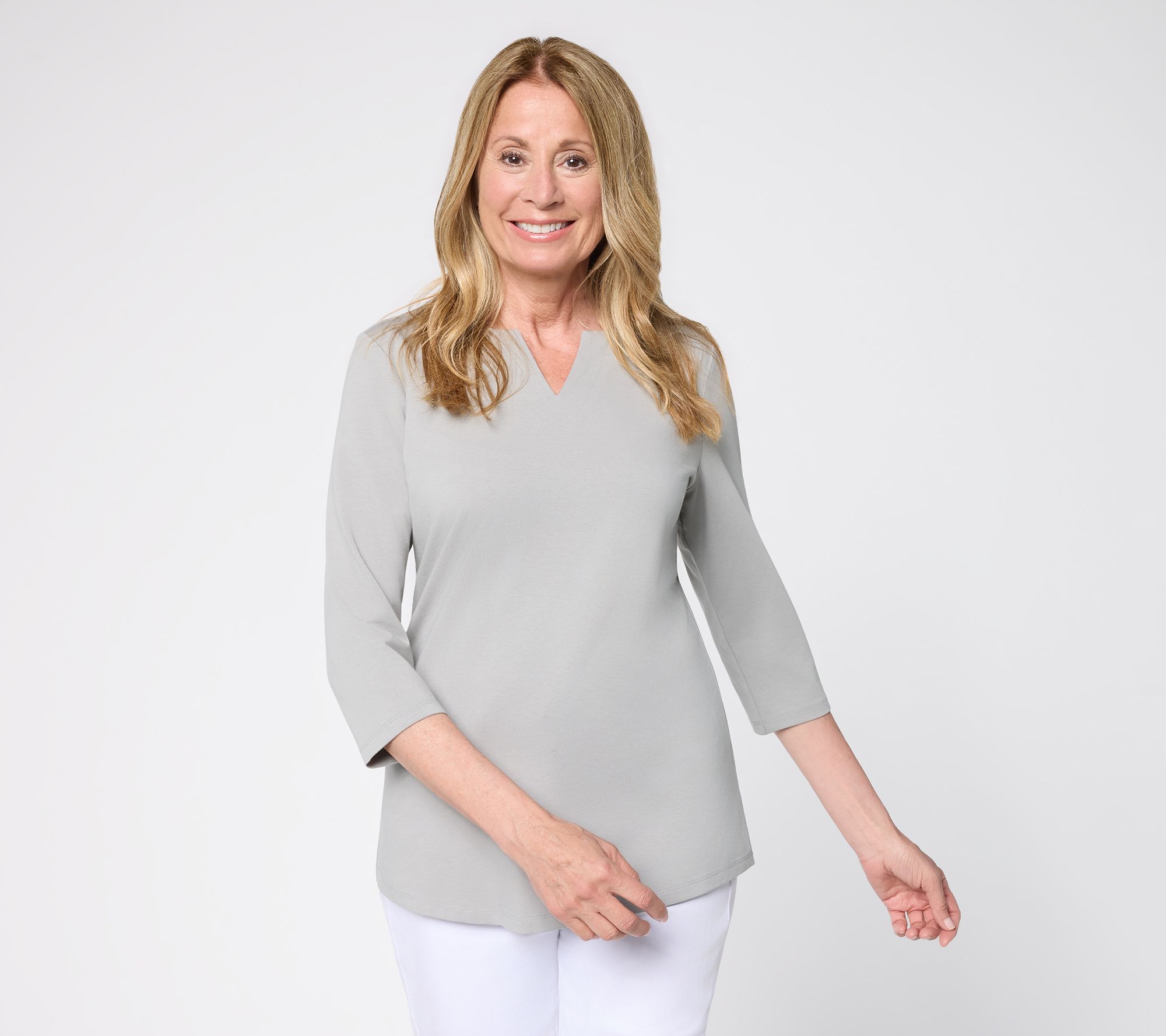 Denim & Co. Essentials Favorite Jersey 3/4 Sleeve Split Neck Top
