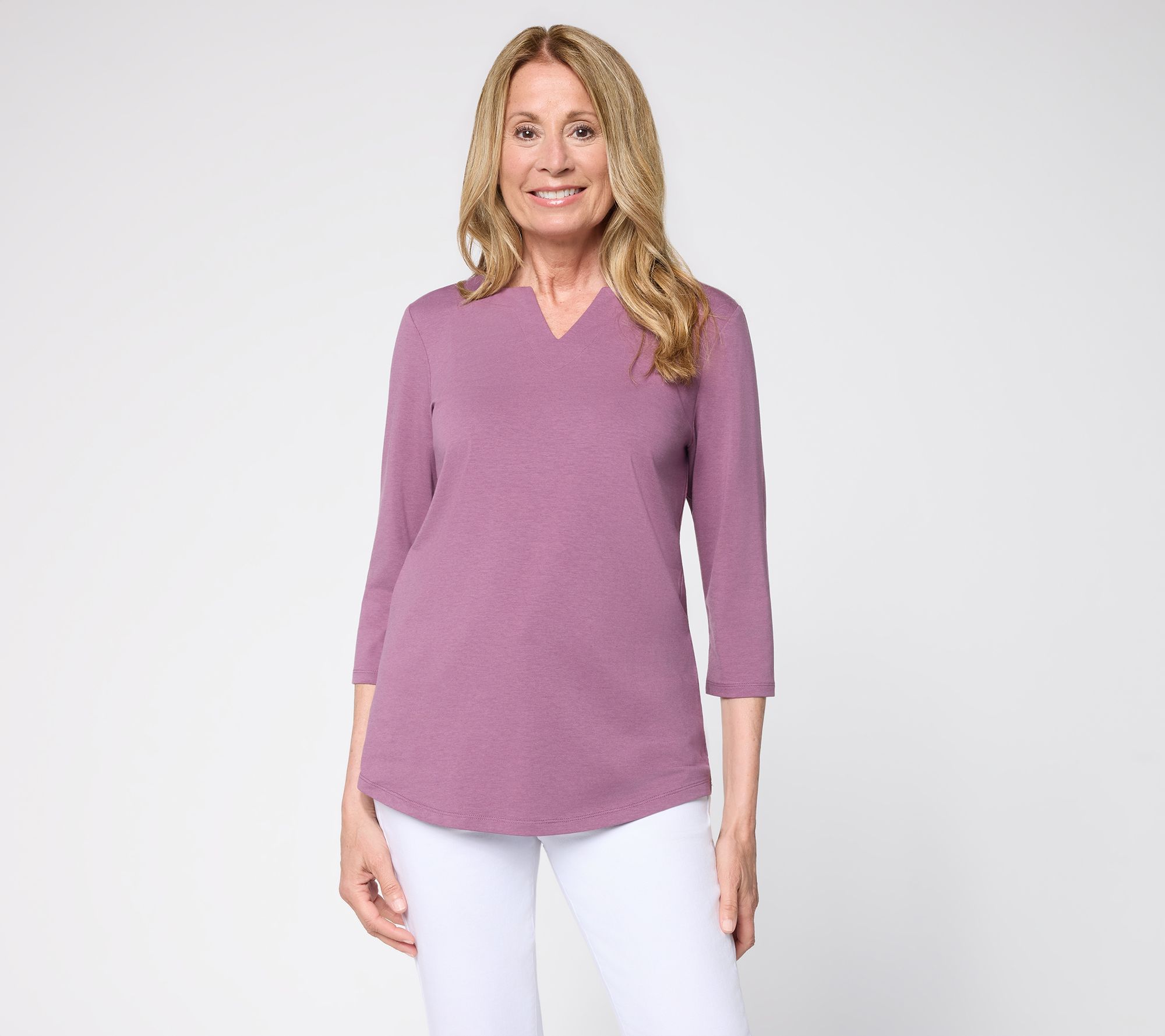 Denim & Co. Essentials Favorite Jersey 3/4 Sleeve Split Neck Top