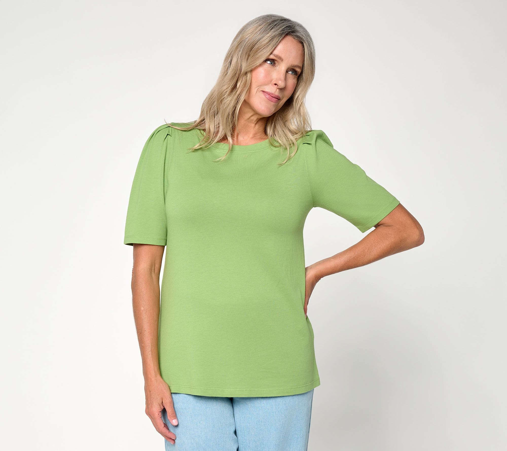 LOGO Principles by Lori Goldstein Elbow Sleeve Top with Pleats