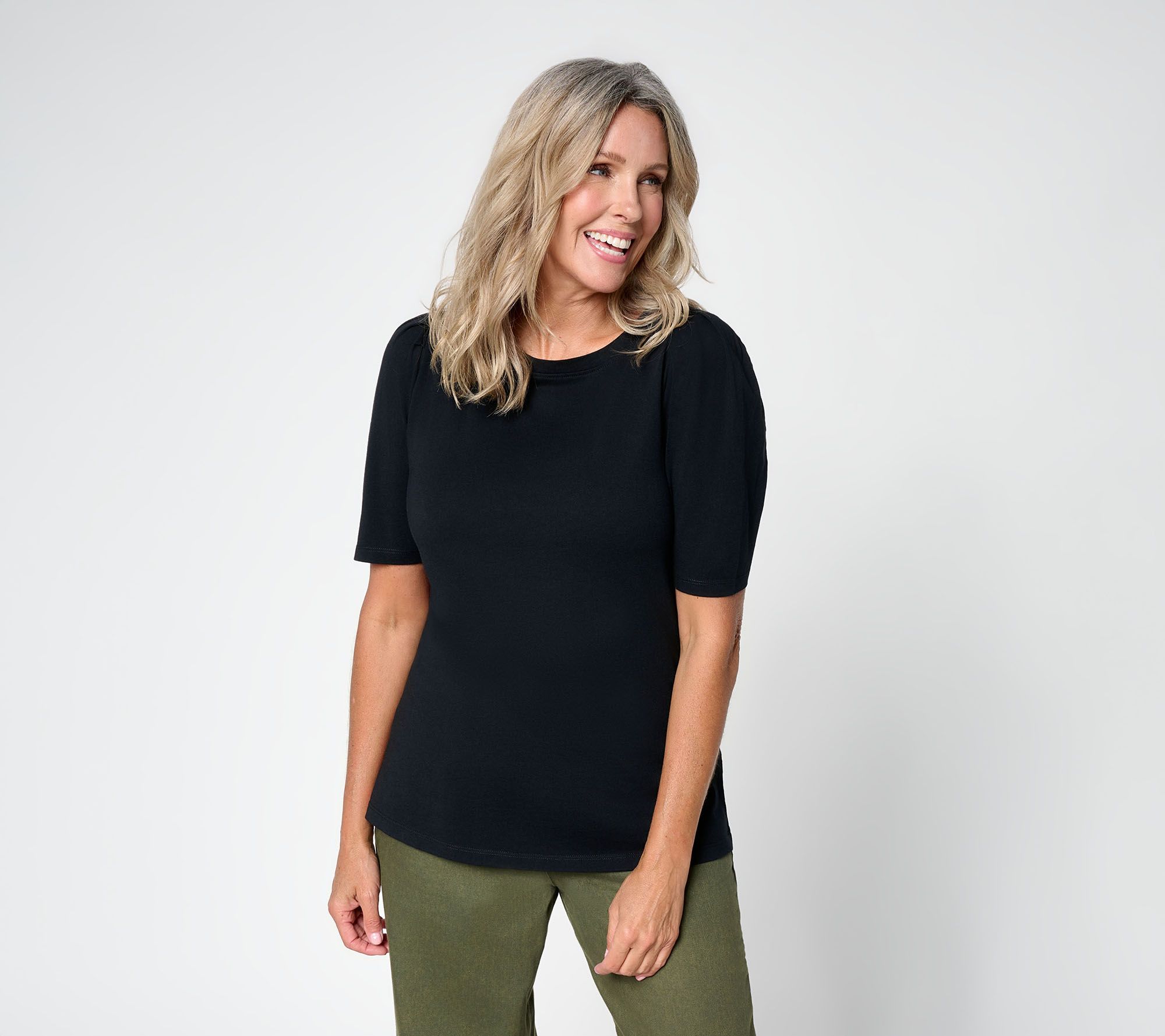 LOGO Principles by Lori Goldstein Elbow Sleeve Top with Pleats