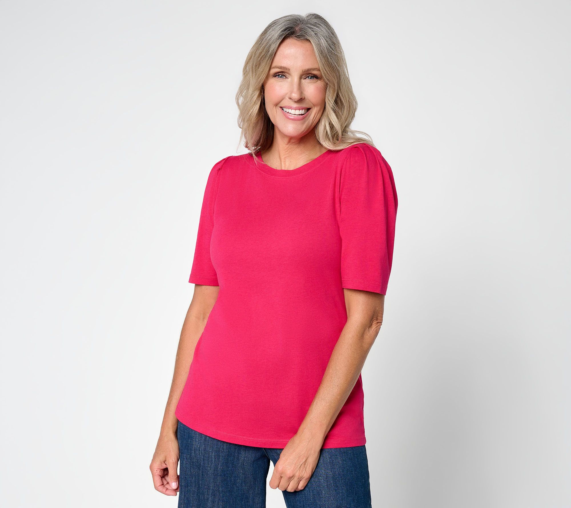 LOGO Principles by Lori Goldstein Elbow Sleeve Top with Pleats
