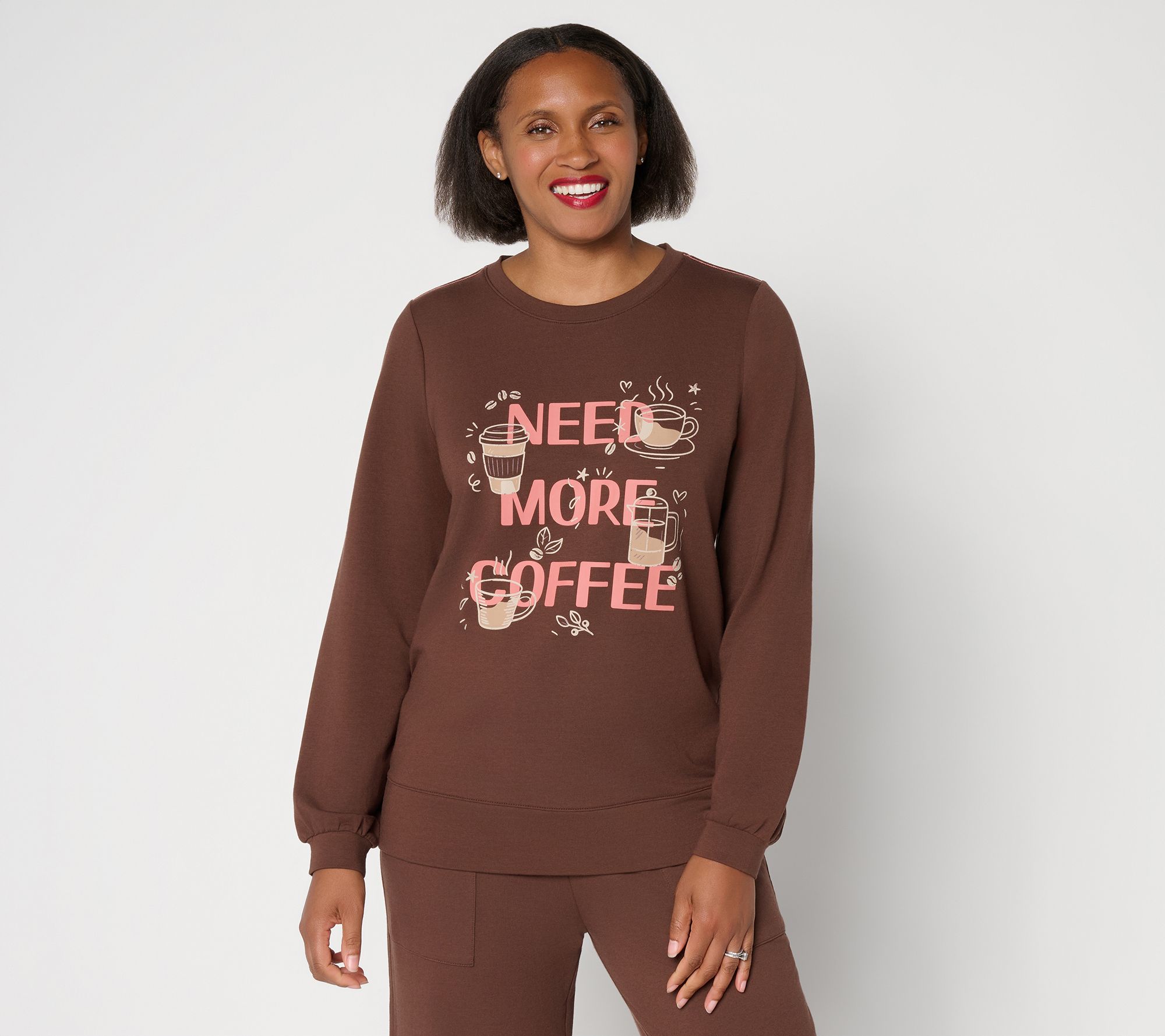AnyBody Cozy Knit French Terry Graphic Sweatshirt