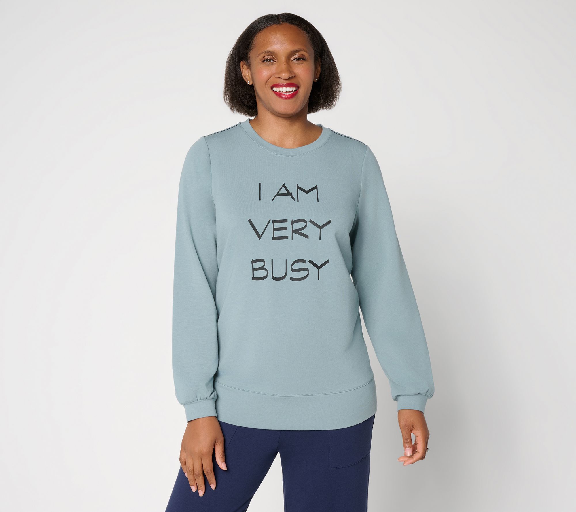 AnyBody Cozy Knit French Terry Graphic Sweatshirt