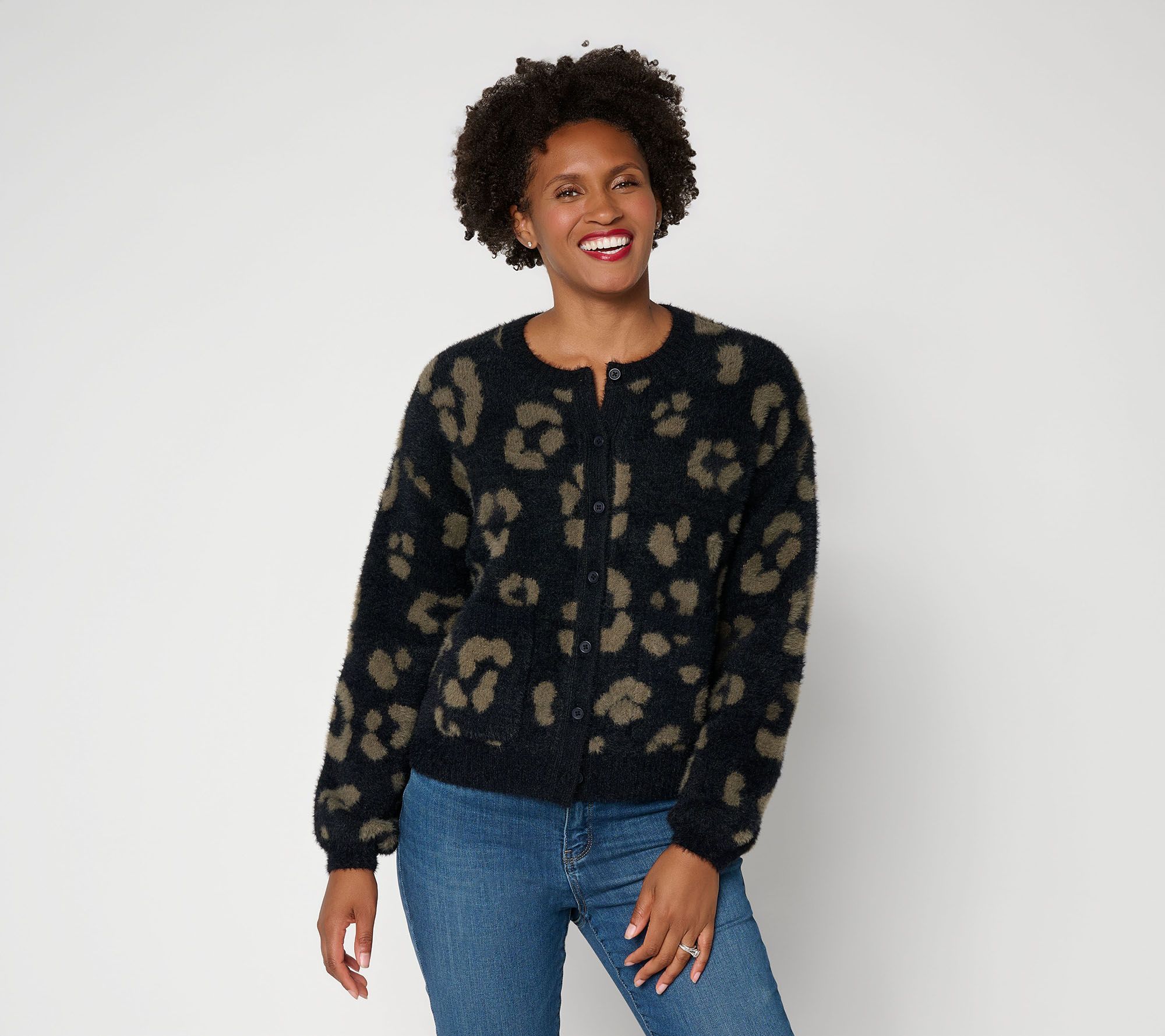 Me by Jennie Garth Animal Jacquard Cardigan