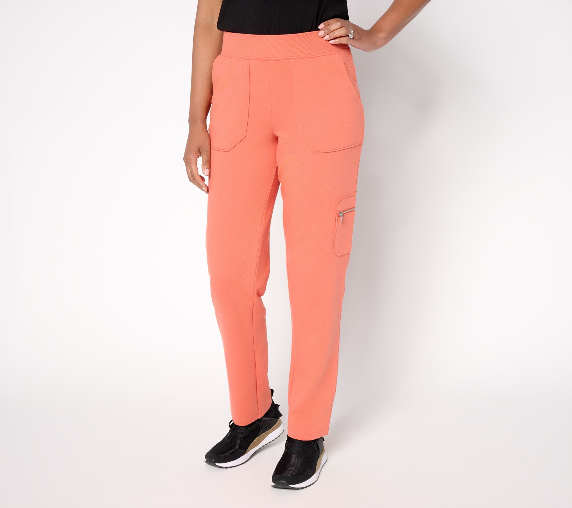 "As Is" Denim & Co. Active Petite French Terry Straight Leg Cargo Pant