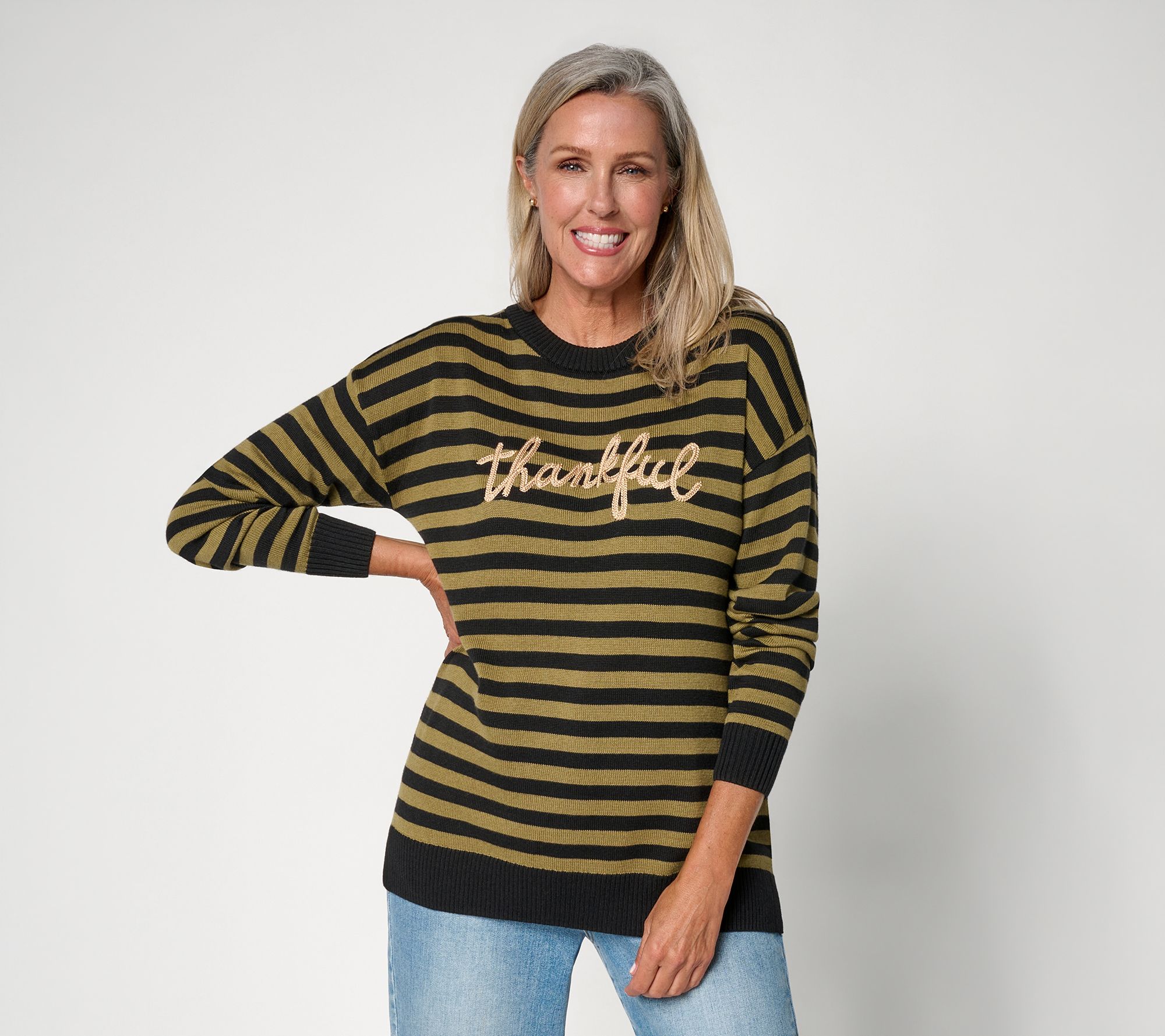  Belle by Kim Gravel Tis the Season for Fall Fun Striped Sweater