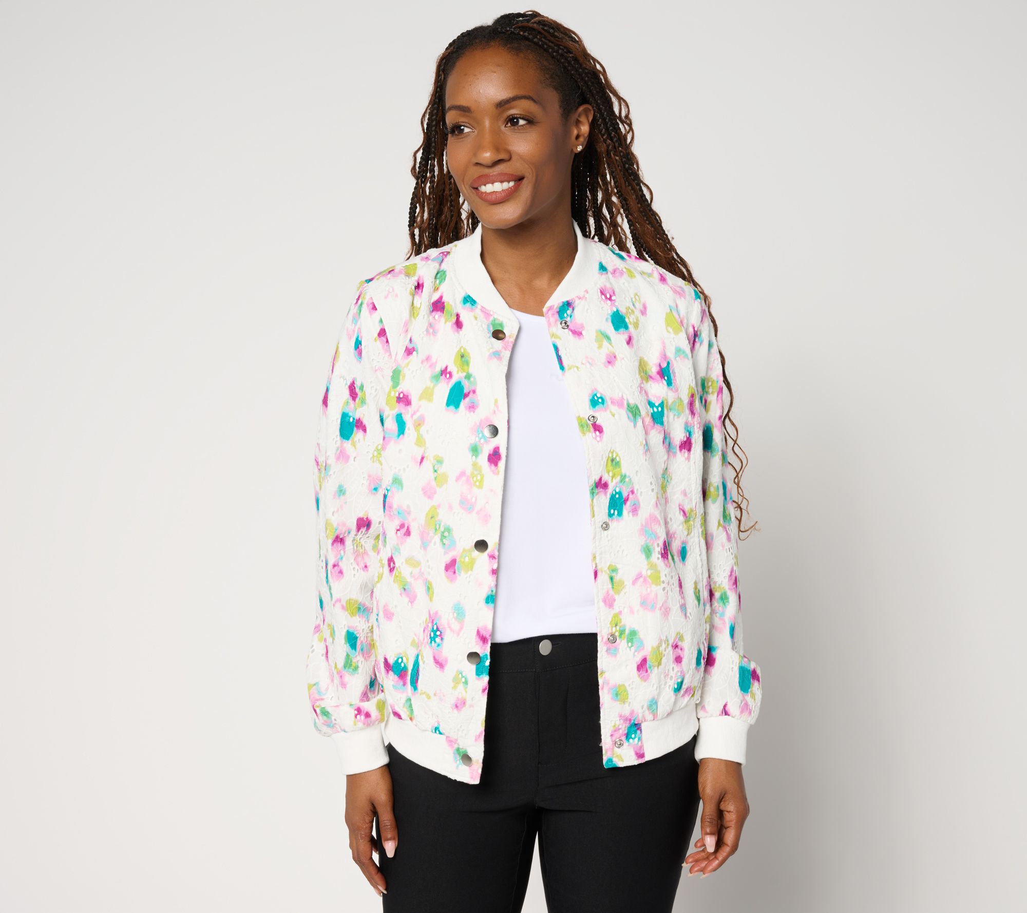 "As Is" Nicole by Nicole Miller 100% Cotton Printed Bomber Jacket