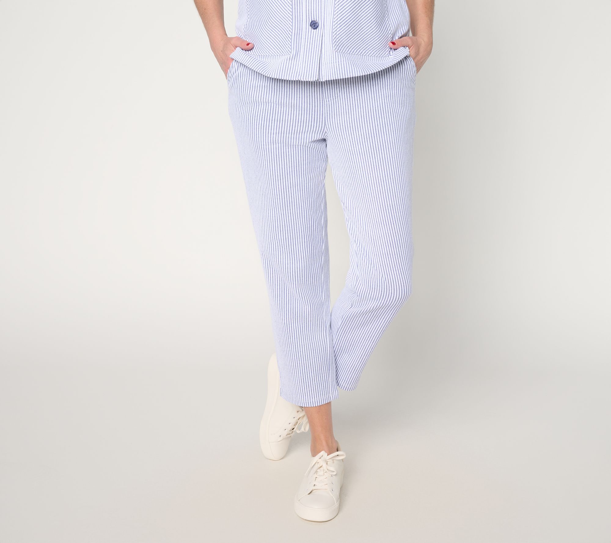 "As Is" Denim & Co. Petite Knit Seersucker Pull-On Crop Pants