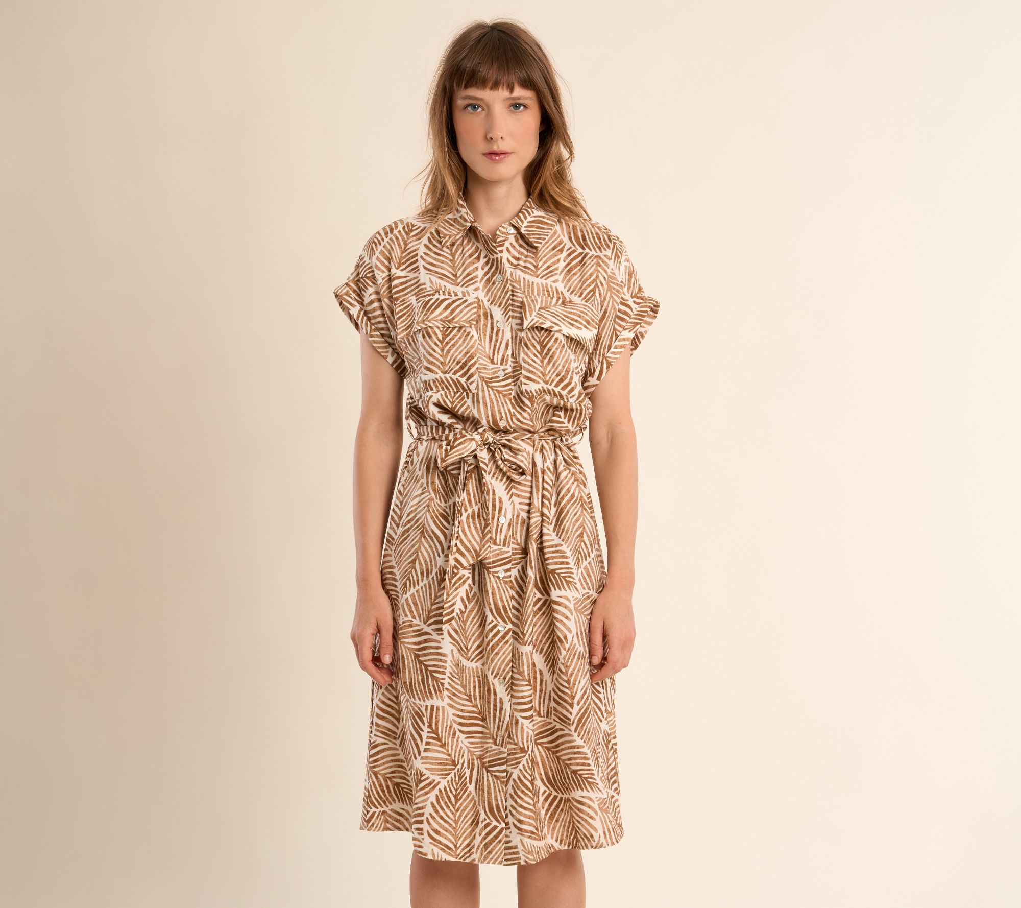 Molly Bracken Tie Front Leaf Print Dress