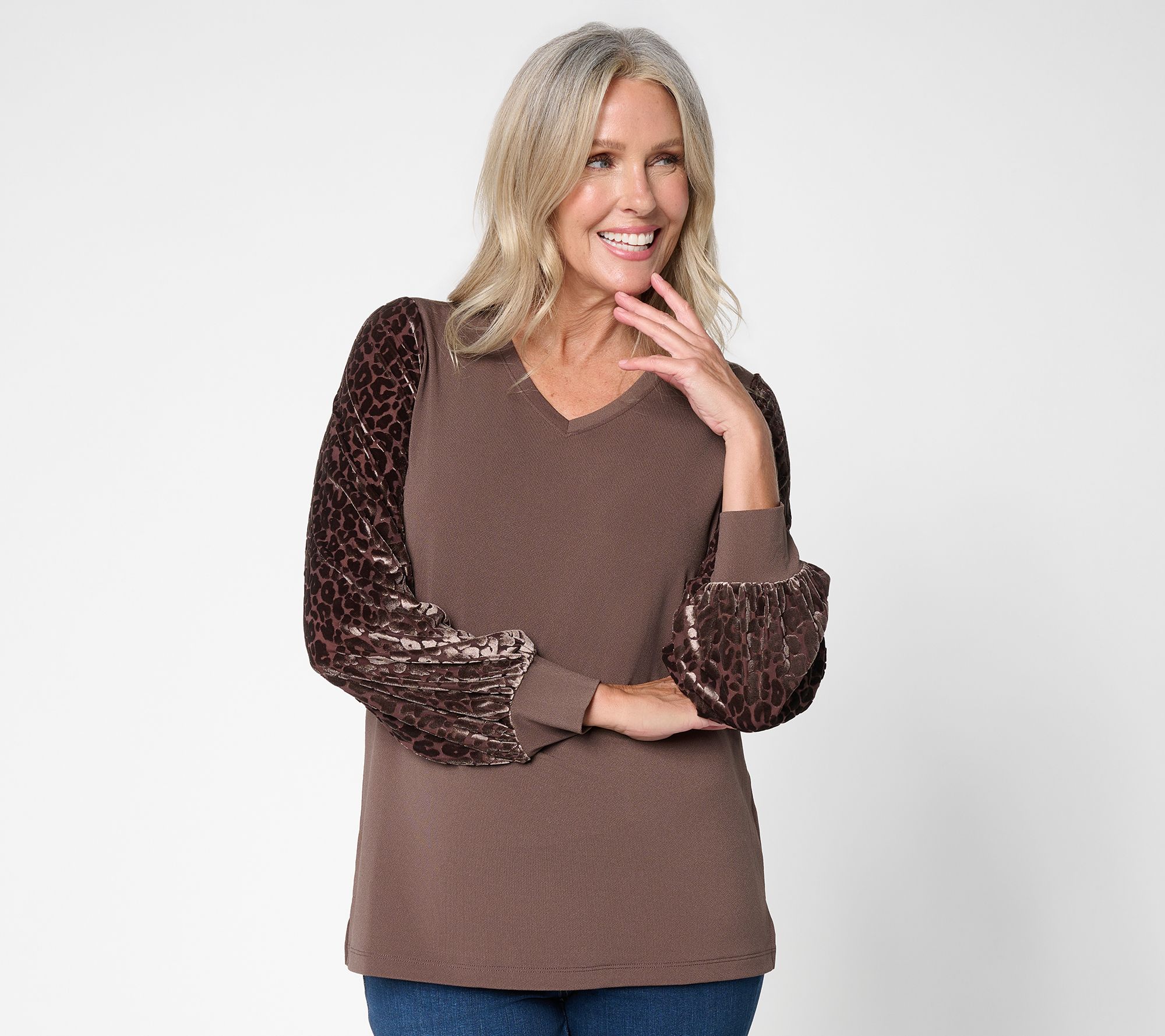 Belle by Kim Gravel Leopard Luxe Flocked Velvet Sleeve Top